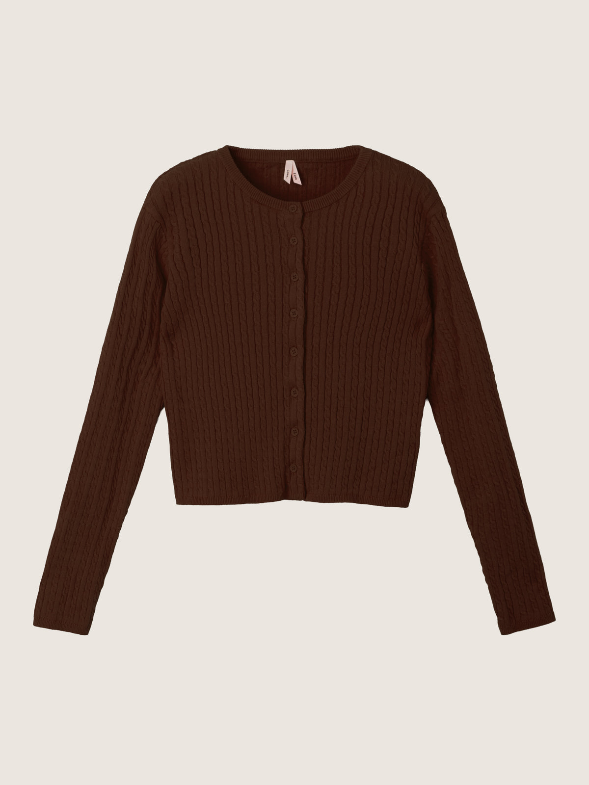 LOVEFINN - Cable Crewneck Cardigan - Brown