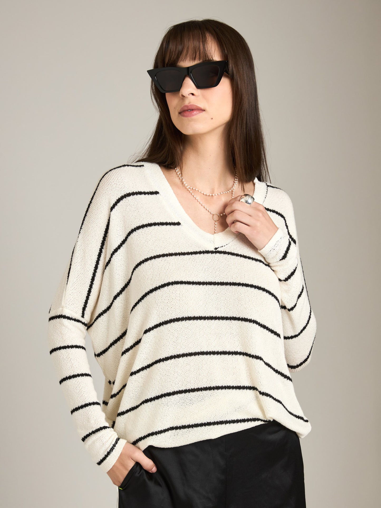 LOVEFINN - Stripe Boxy Long Sleeve Top -