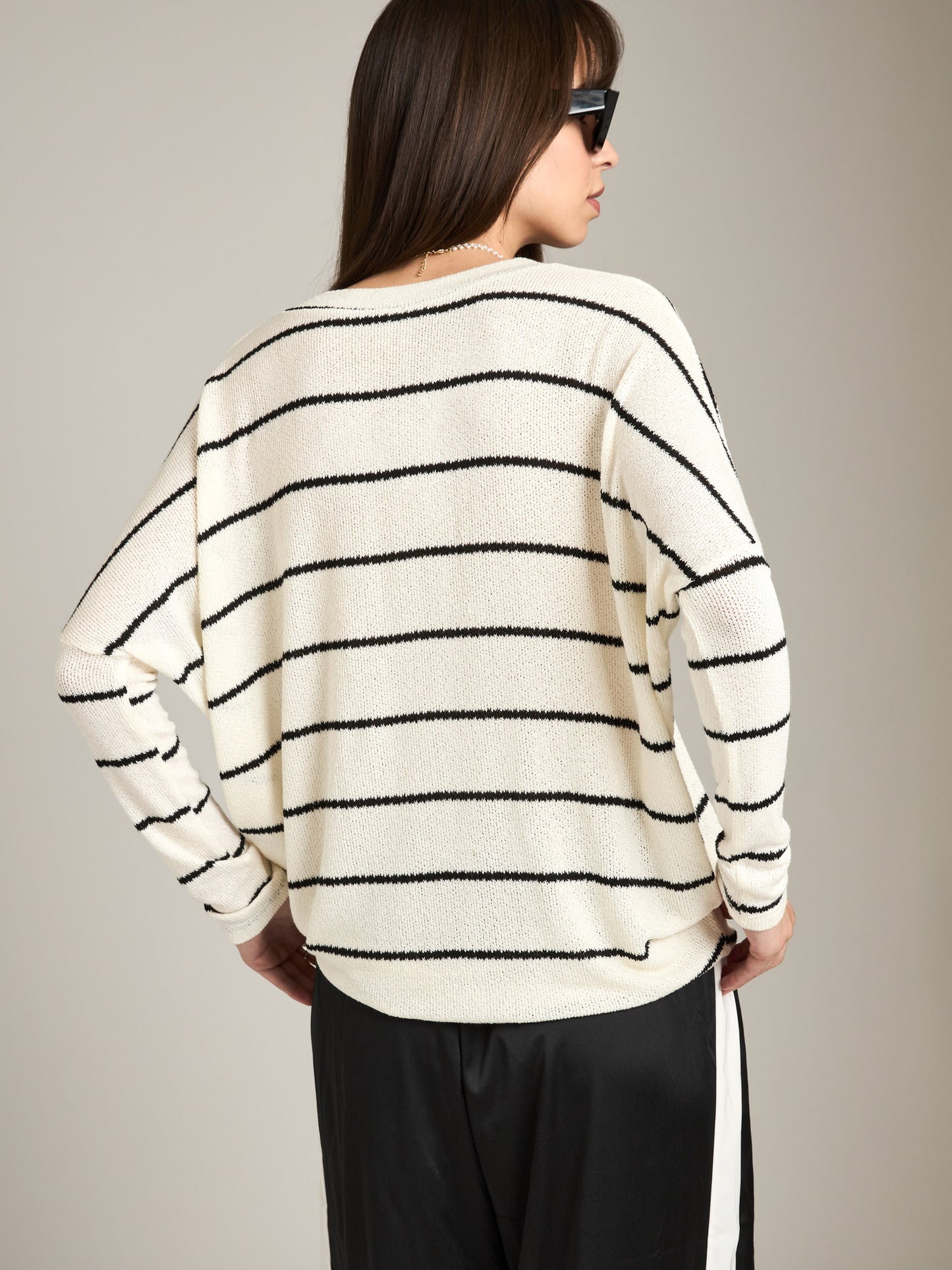 LOVEFINN - Stripe Boxy Long Sleeve Top -