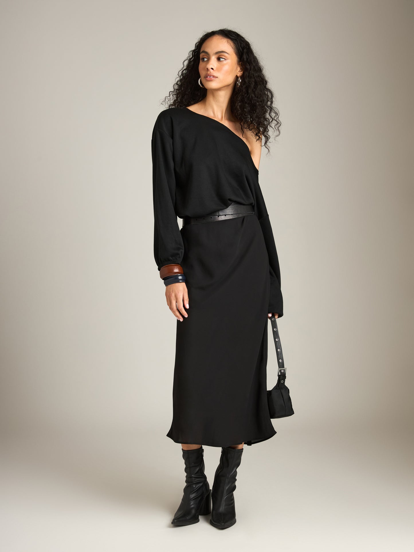 MONK & LOU - Darci Bias Midi Skirt - Black
