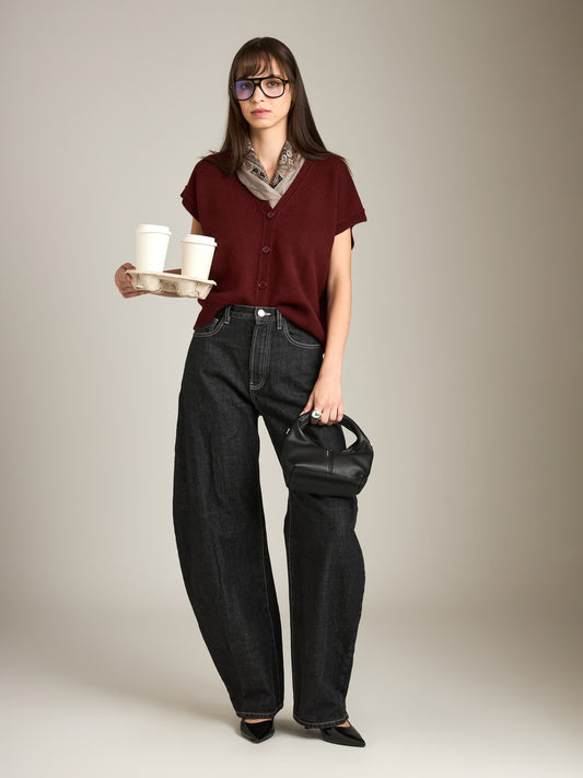 MONK & LOU - Meg Cardigan Vest - Dark Cherry