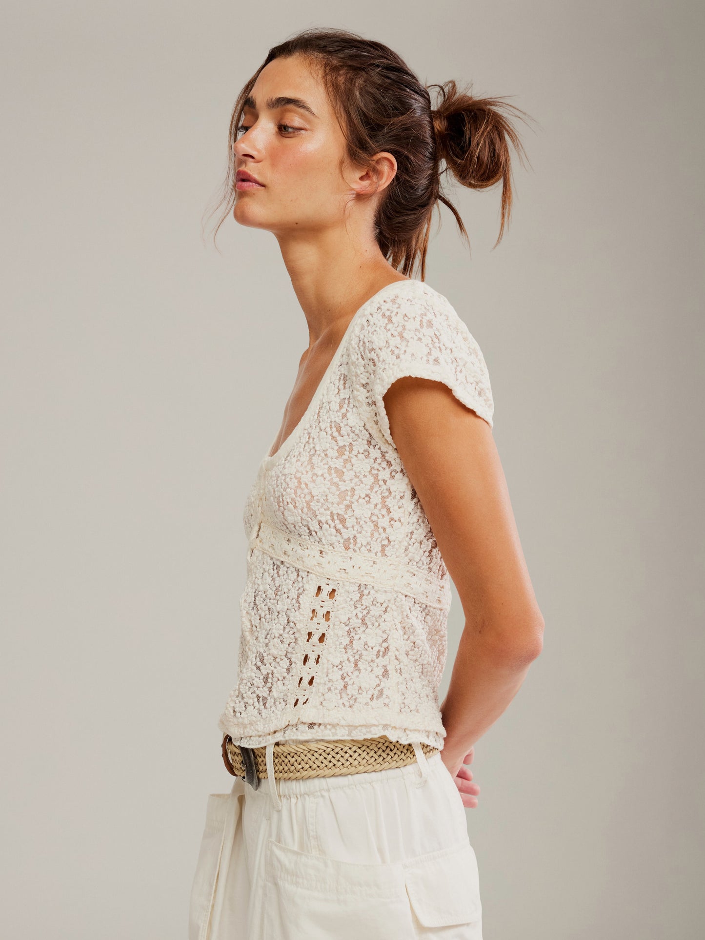 FREE PEOPLE - Claro Shortsleeve Lace T-Shirt -