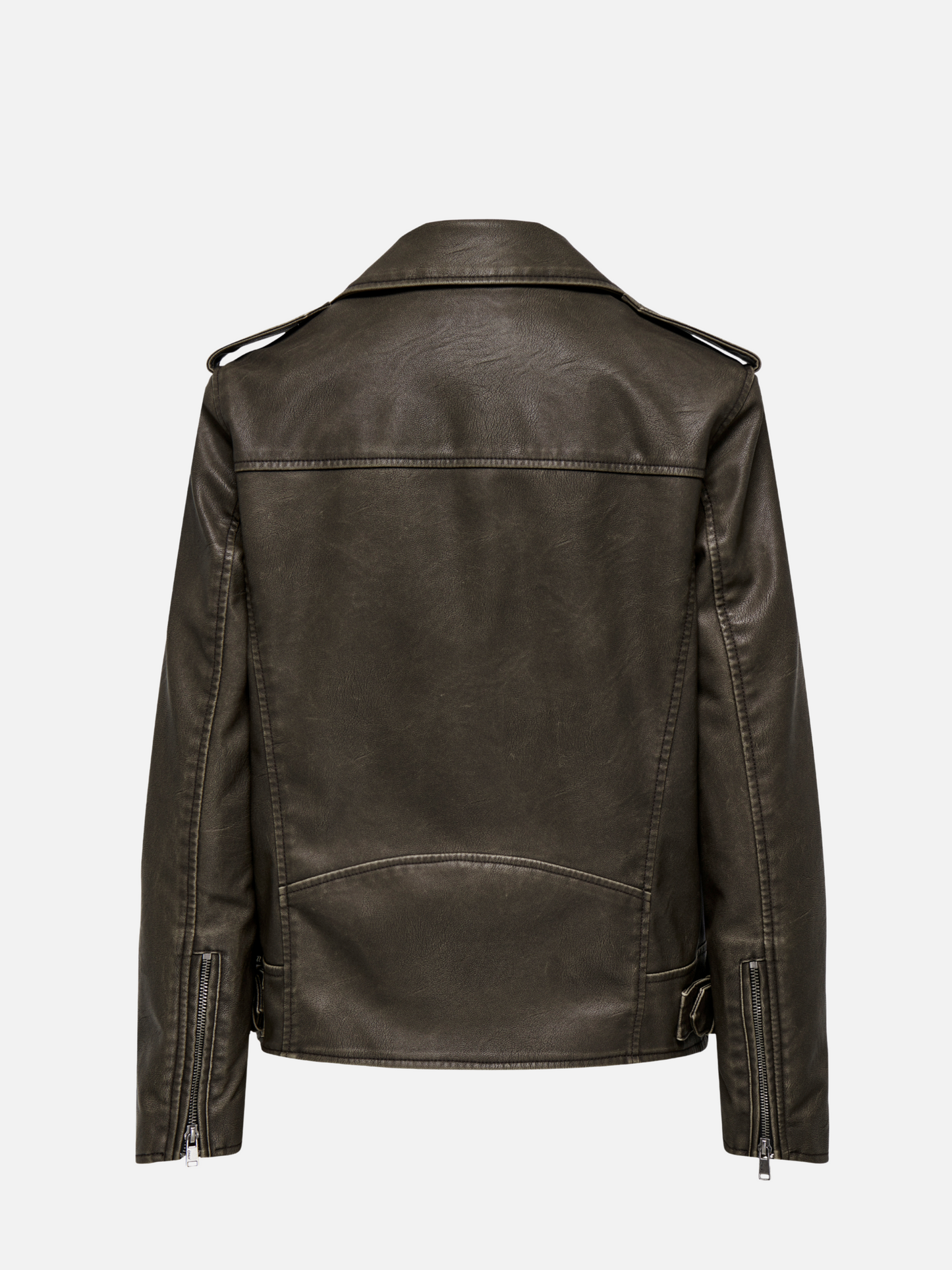 ONLY-Numa Faux Leather Biker Jacket-Chocolate Chip Washed