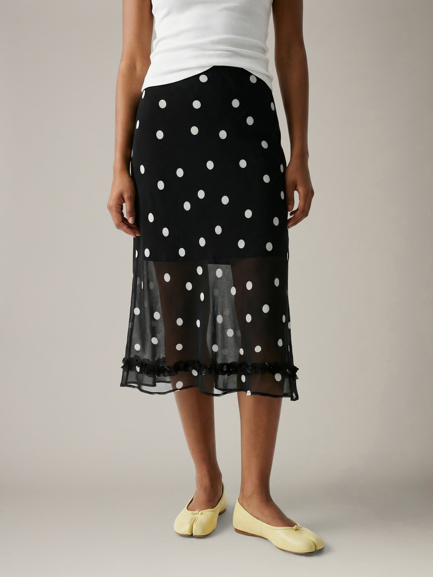 Sheer Polka Dot Midi Skirt