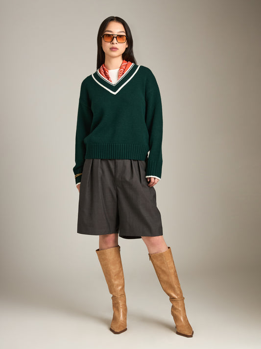 PROPAGANDA - Paxton V-Neck Pullover Sweater - Green