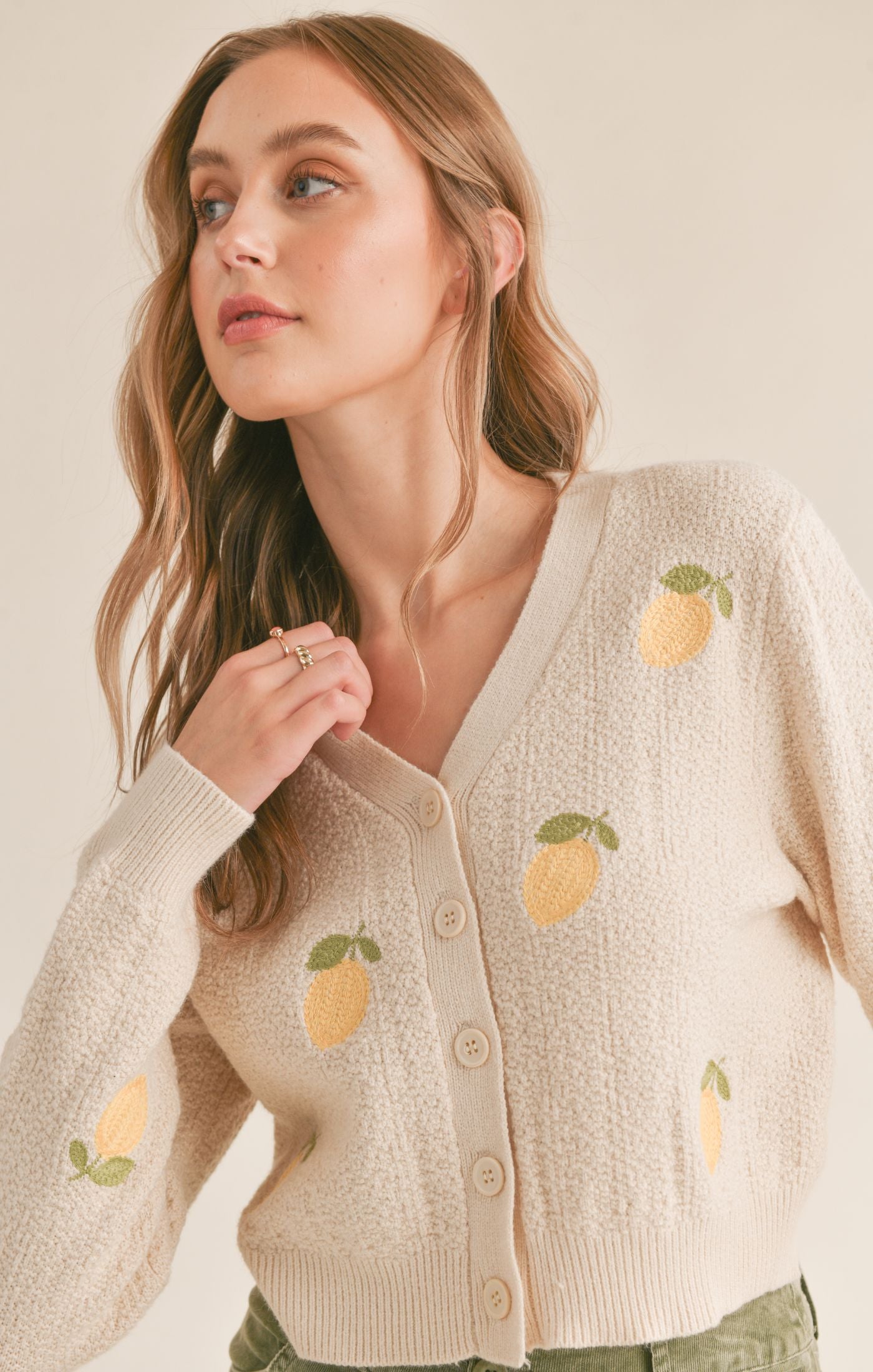 Sweater - SADIE & SAGE - Esme Embroidered Lemon Cardi - PLENTY