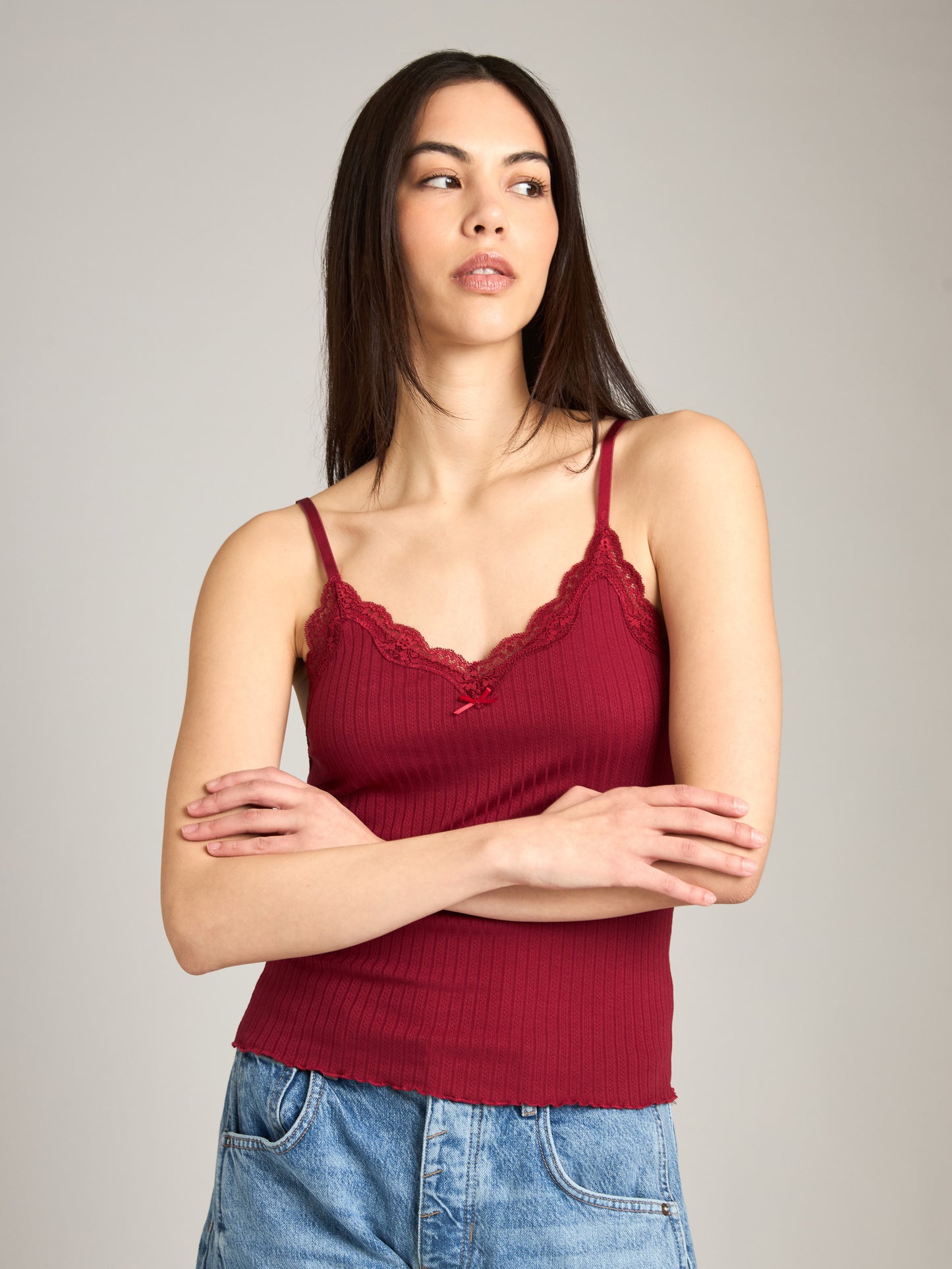 PROPAGANDA - Brio Lace Trim Camisole - Wine Berry