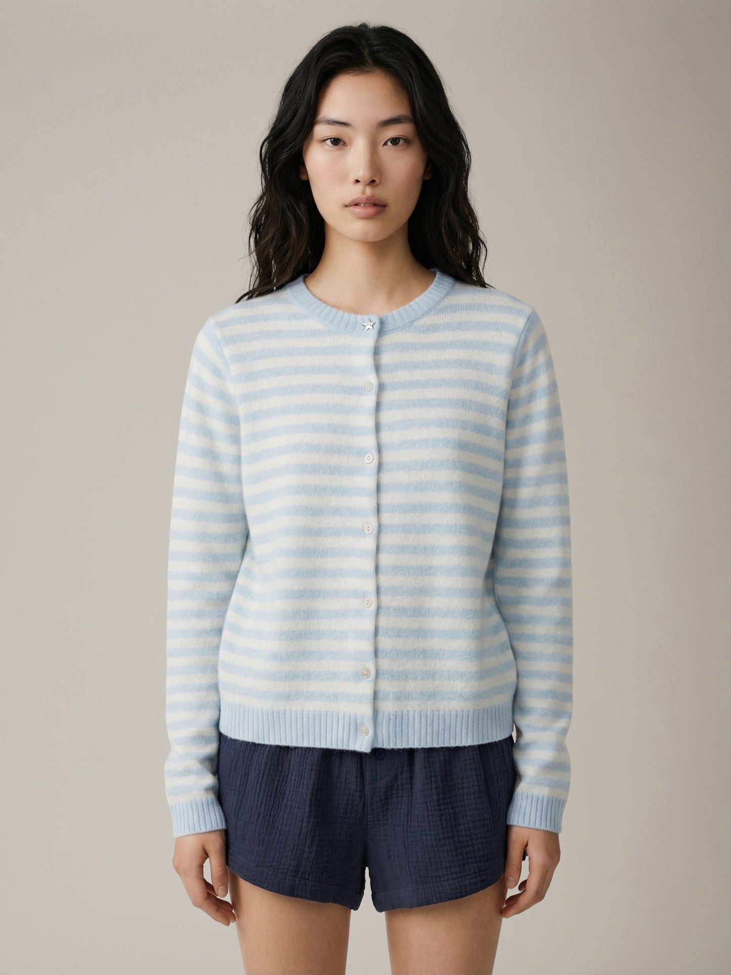 LOVEFINN - Stripe Crewneck Cardigan -