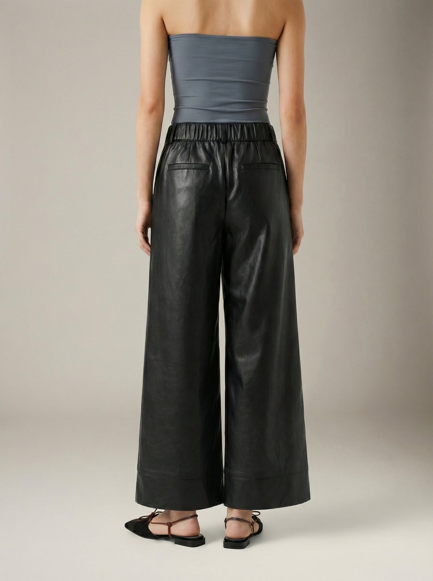 LOVEFINN - Vegan Leather Cropped Wide Leg Pants -