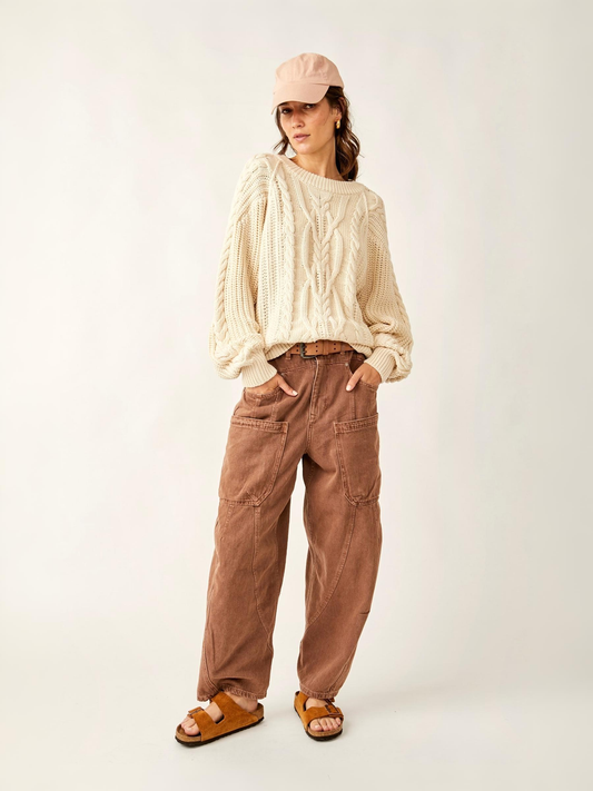 FREE PEOPLE - Frankie Cable Pullover Sweater - Cream