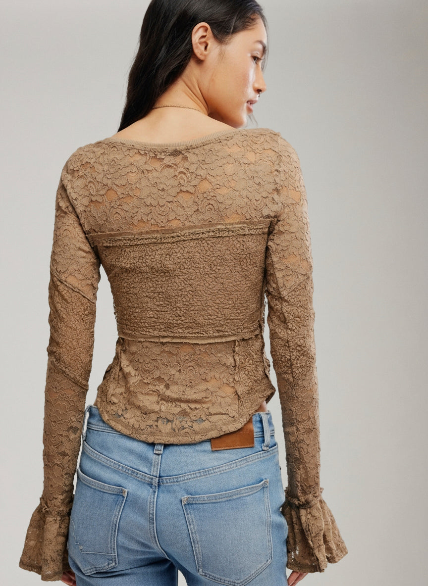 FREE PEOPLE - Lace Layering Long Sleeve Top -