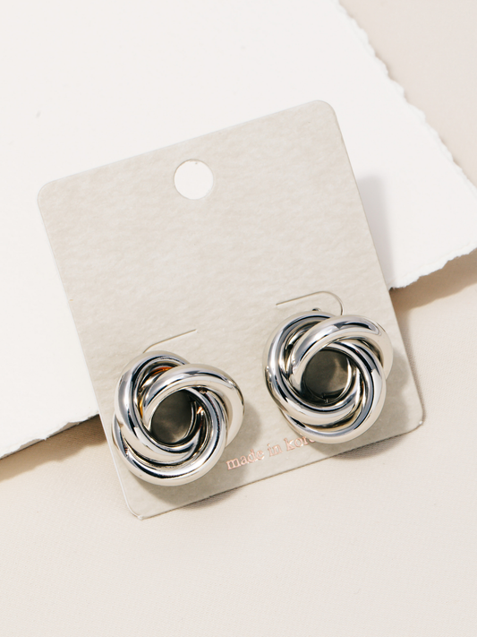 JEM - 2 Row Knot Stud Earrings - Silver