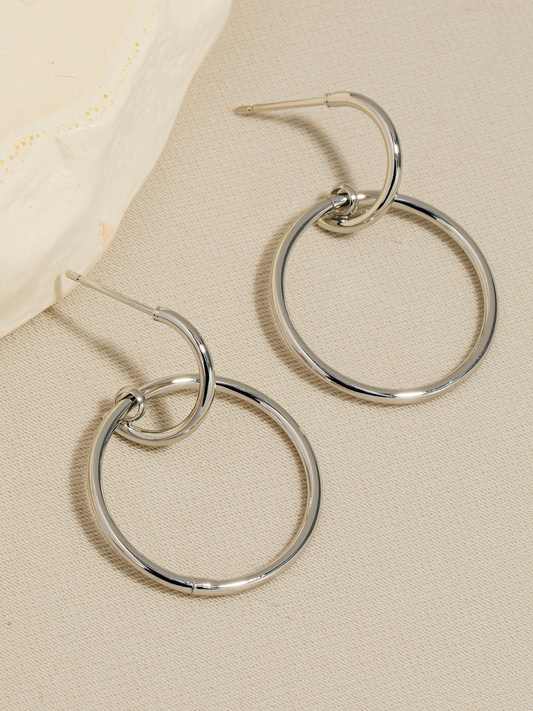 JEM - Round Hoop Stud Earrings - Silver
