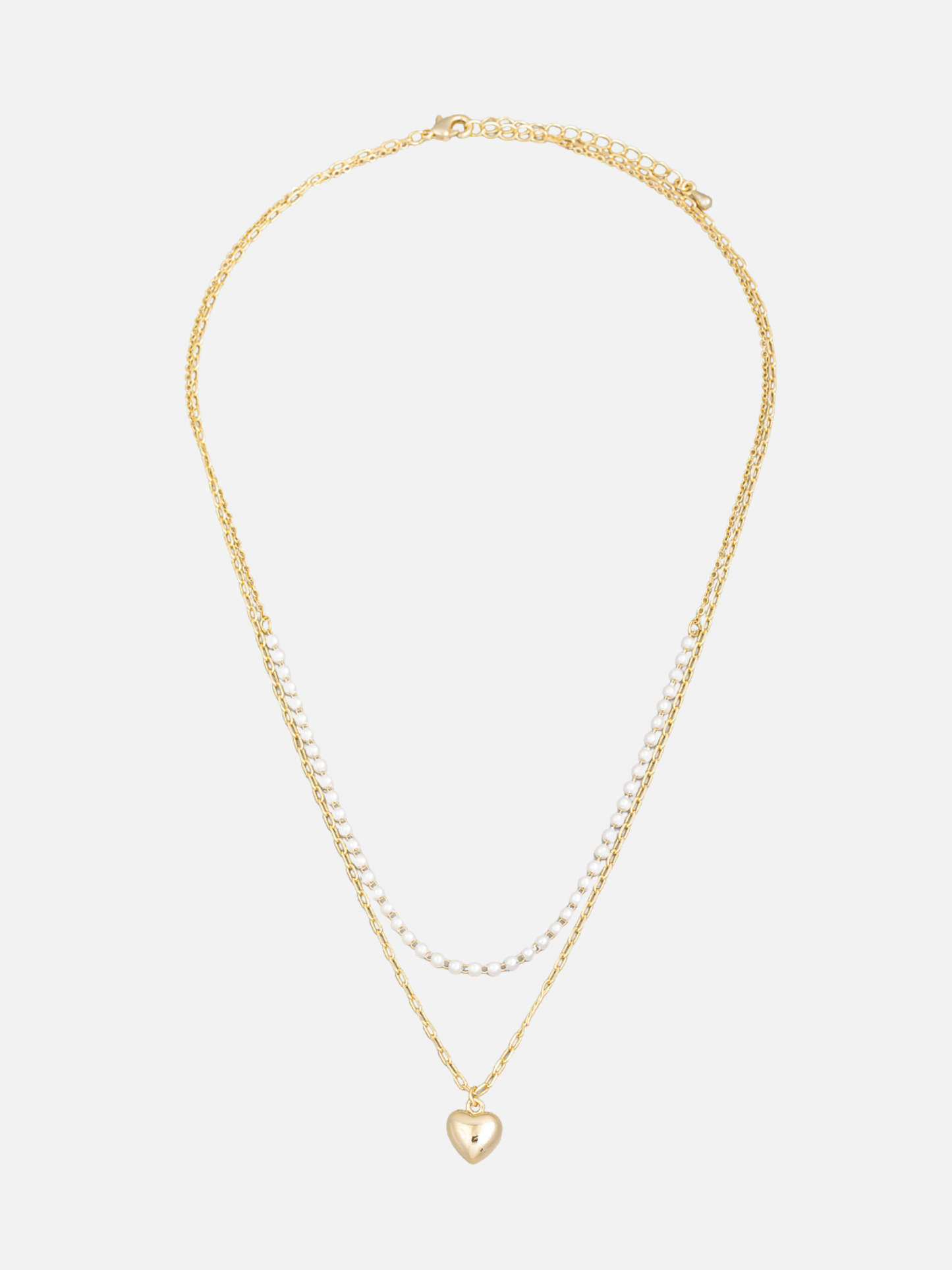 JEM - Heart and Pearl 2 Row Necklace -