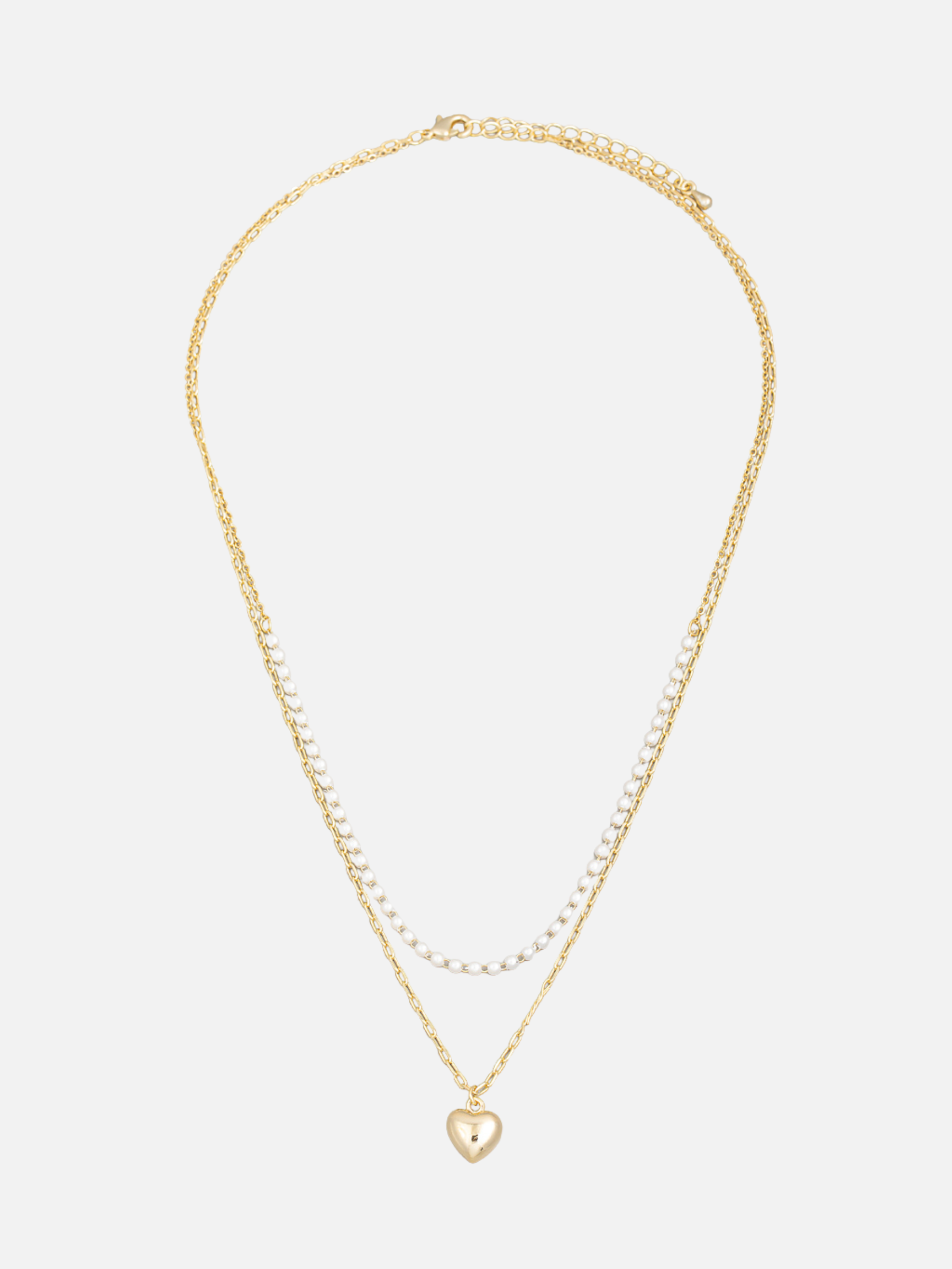 JEM - Heart and Pearl 2 Row Necklace -