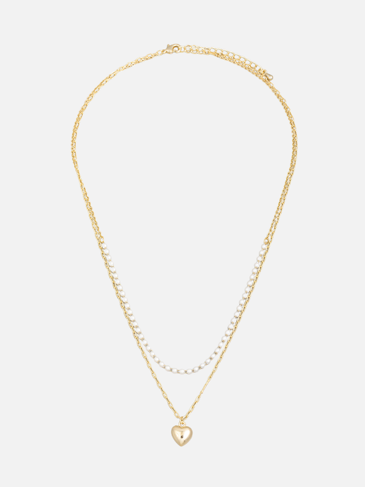 JEM - Heart and Pearl 2 Row Necklace -