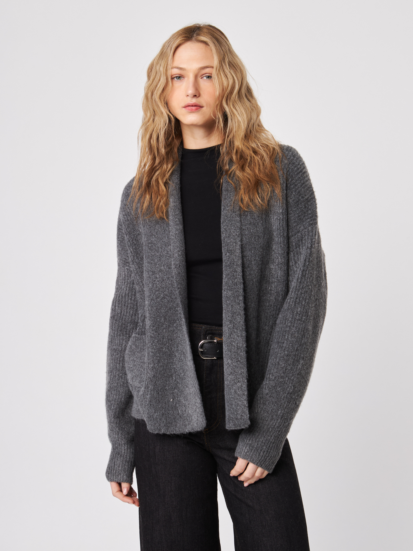 JOHN & JENN - Noah Open Front Cardigan Sweater - Granite