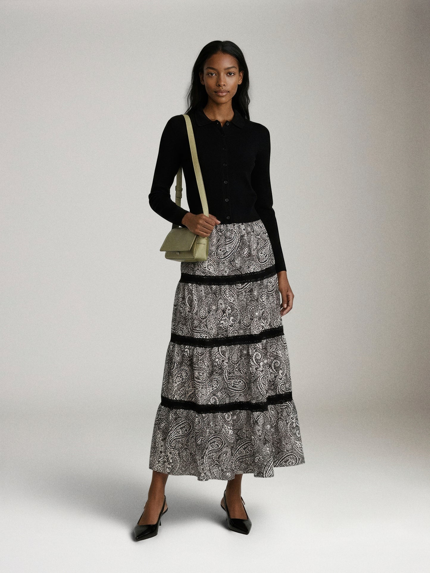 SADIE & SAGE - Cool Girl Tiered Maxi Skirt - Black / Cream