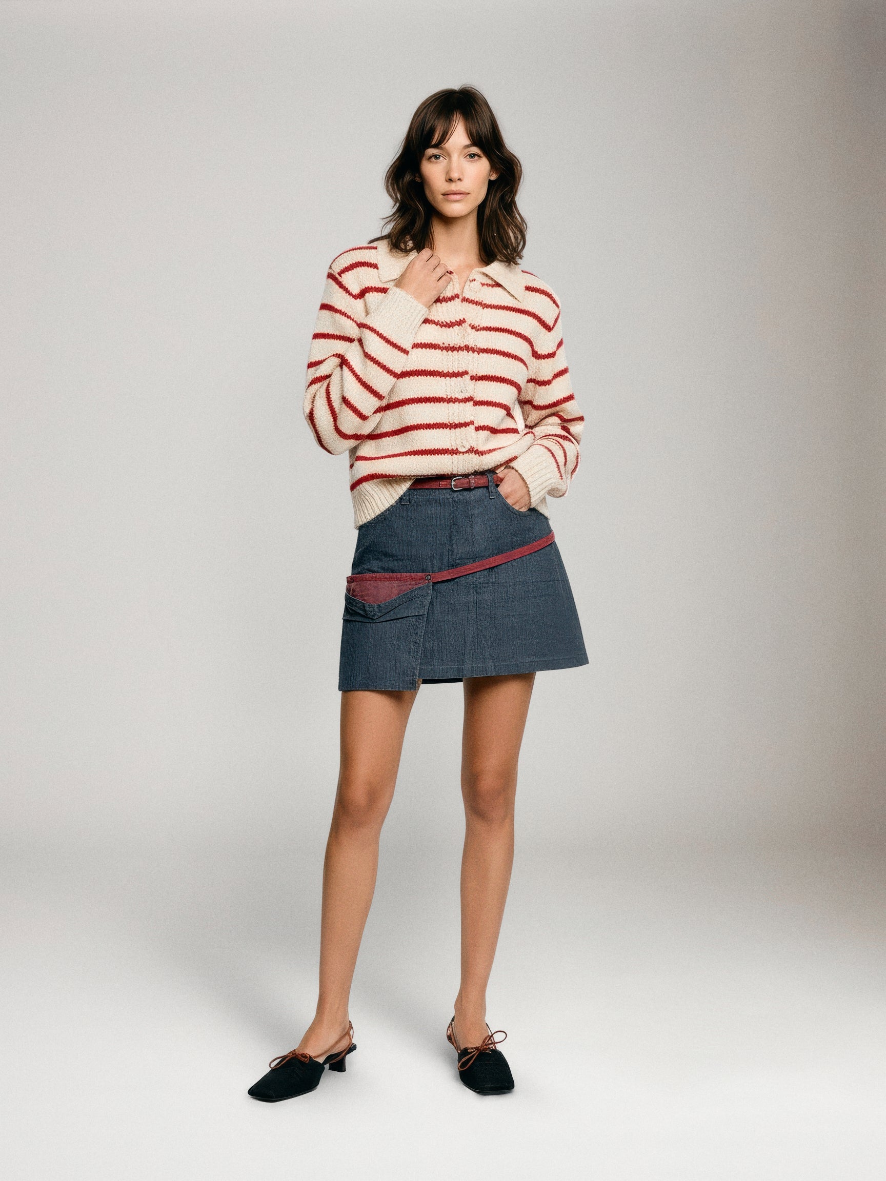 LOVEFINN - Striped Cardigan with Collar -
