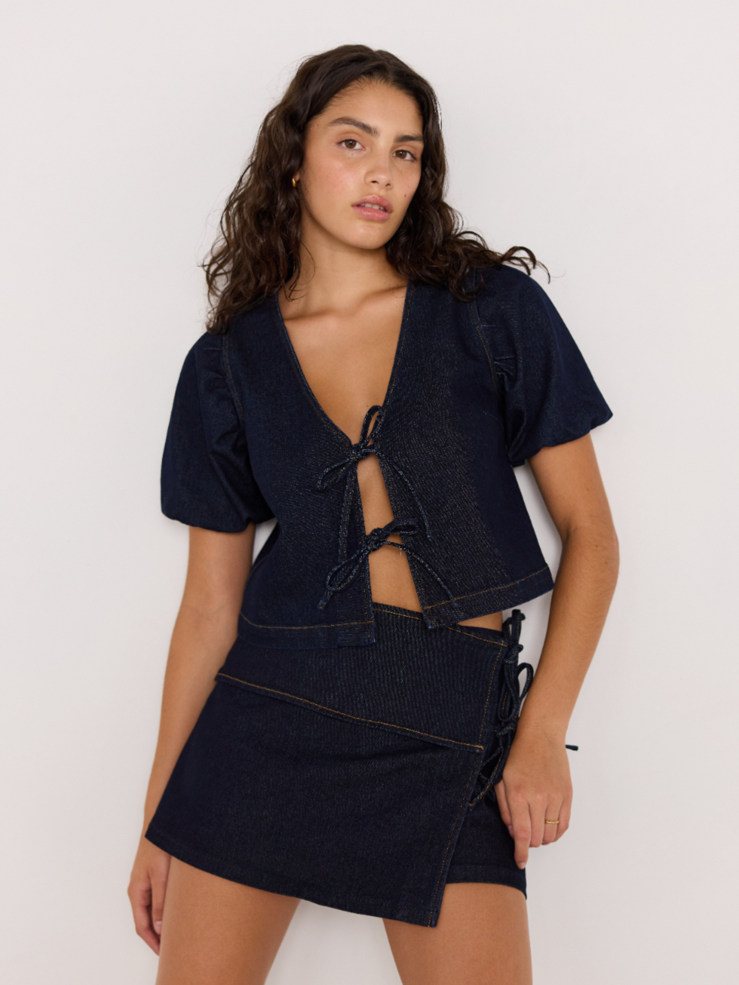 MINKPINK - Raya Denim Tie Front Top -