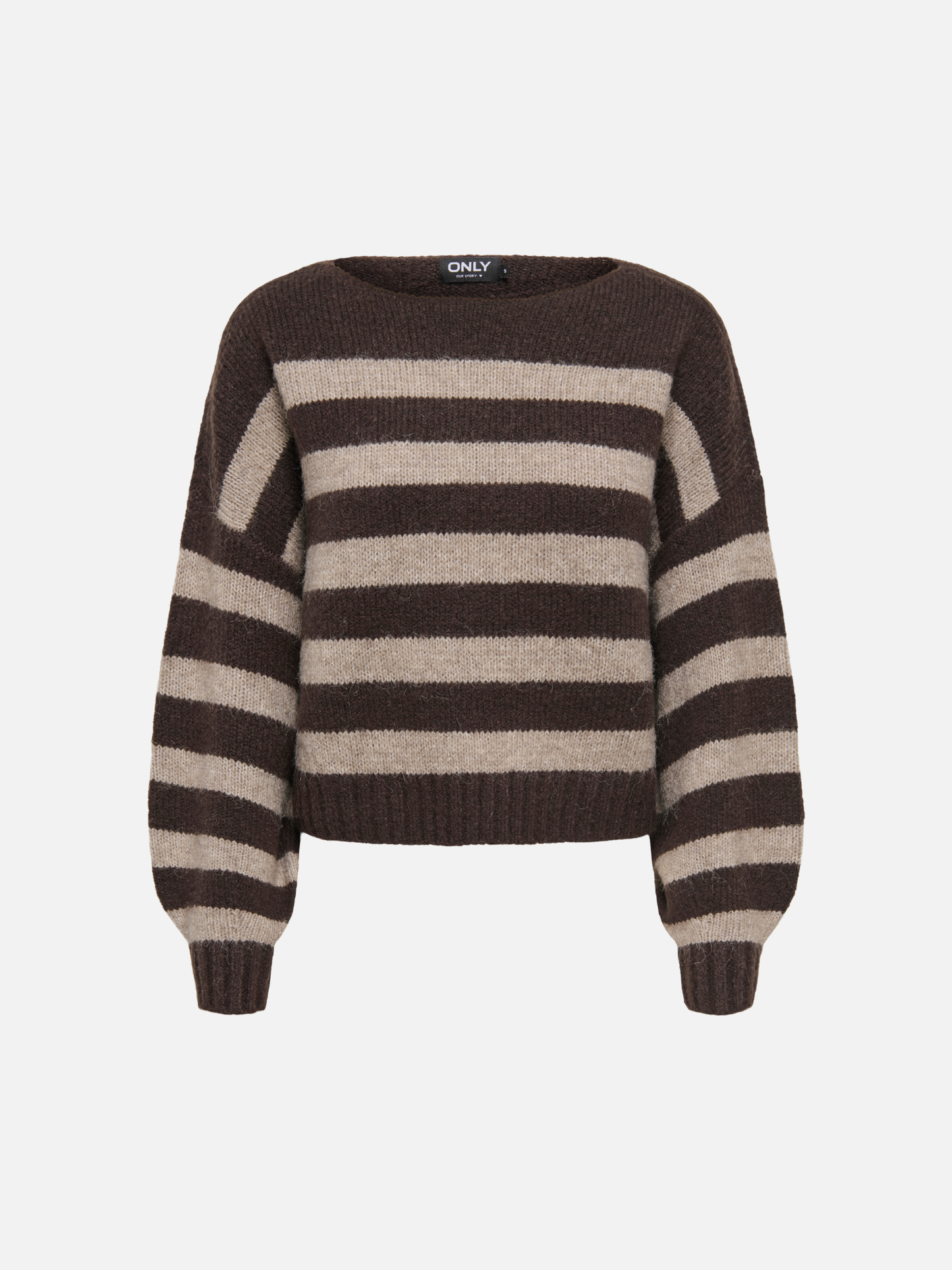 ONLY - Aya Stripe Boatneck Knit - Seal Brown