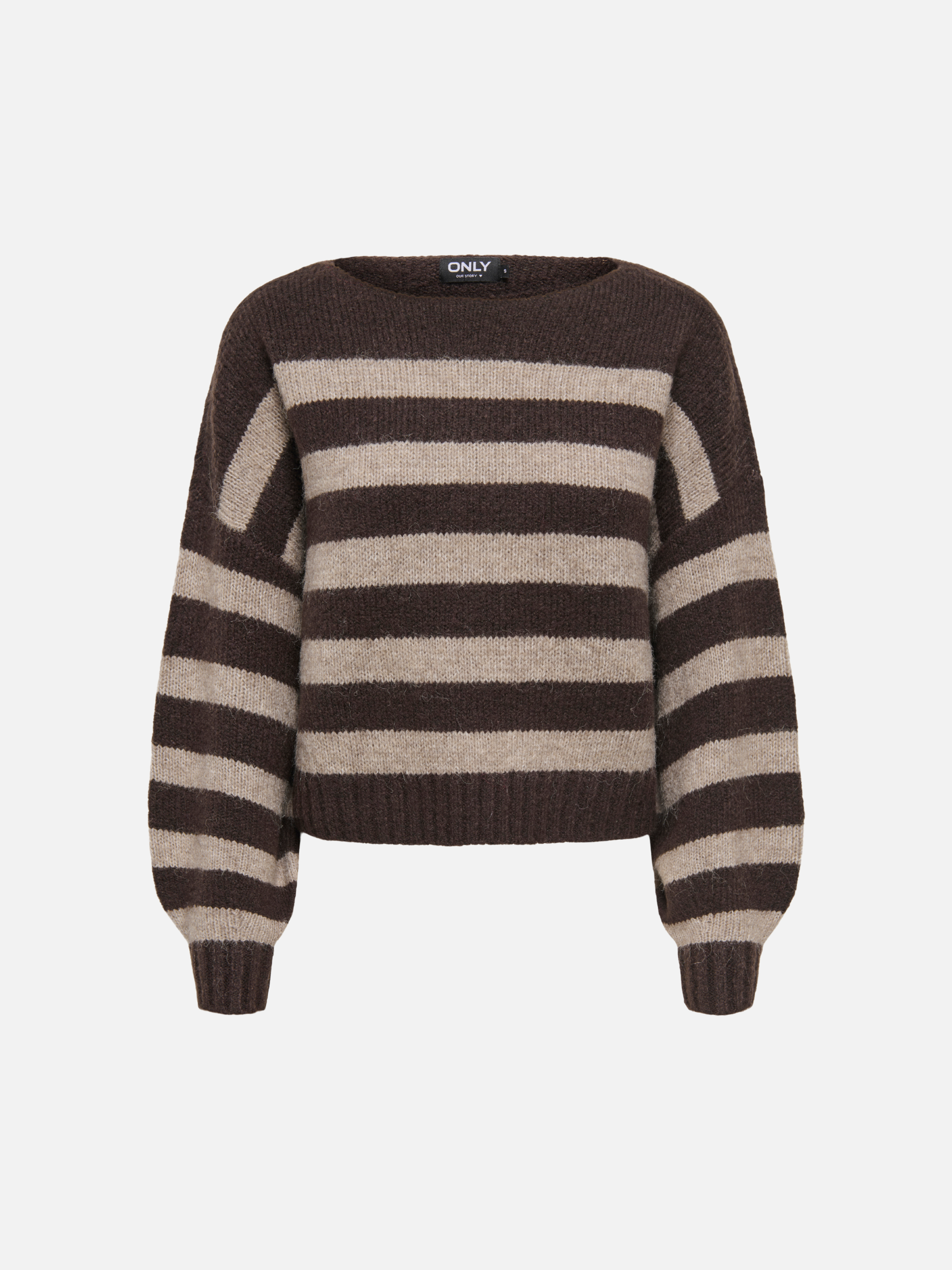 ONLY - Aya Stripe Boatneck Knit - Seal Brown