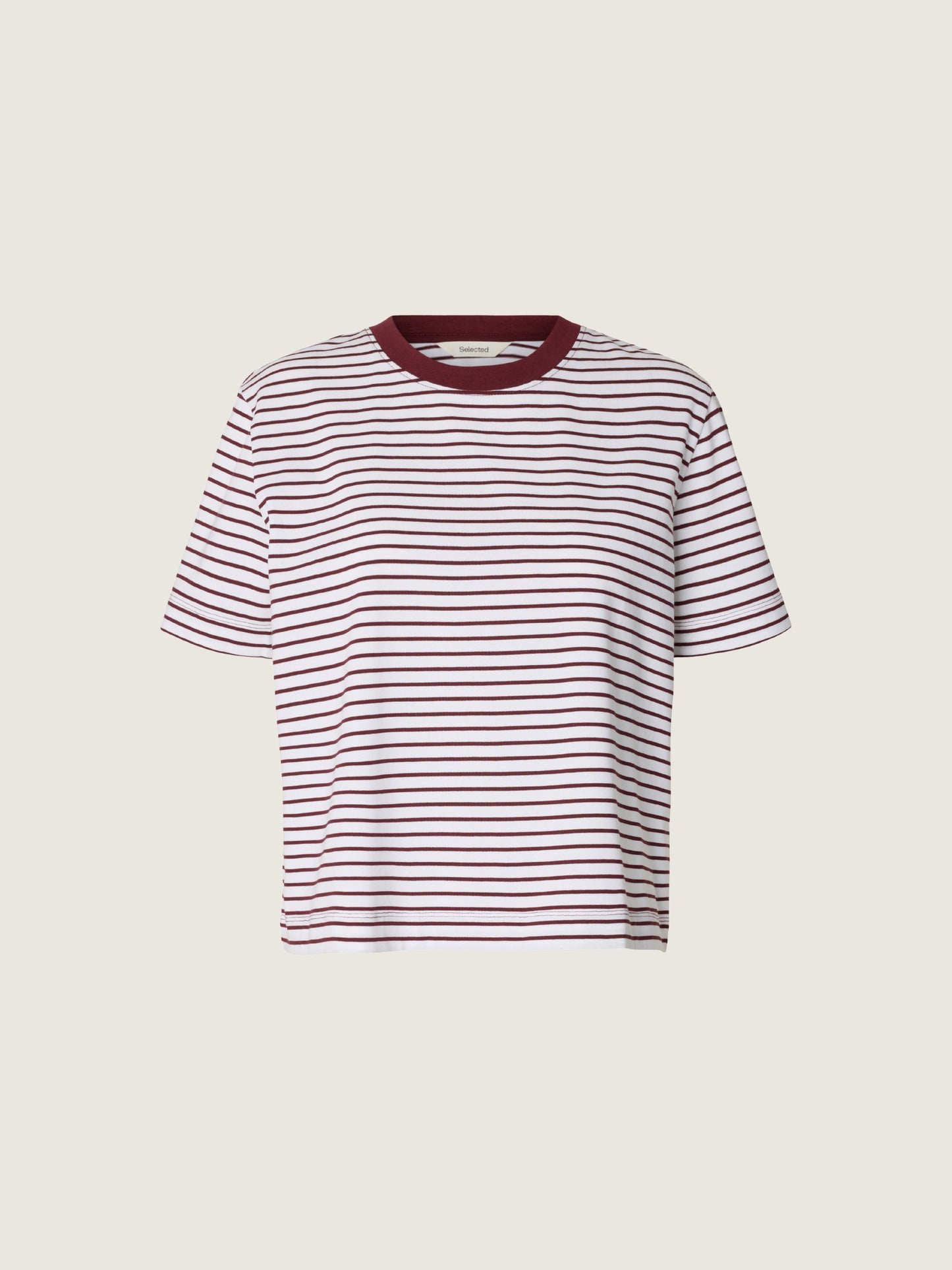 SELECTED - Essential Stripe Shortsleeve T-Shirt - Tawny Port / Bright White Stripe