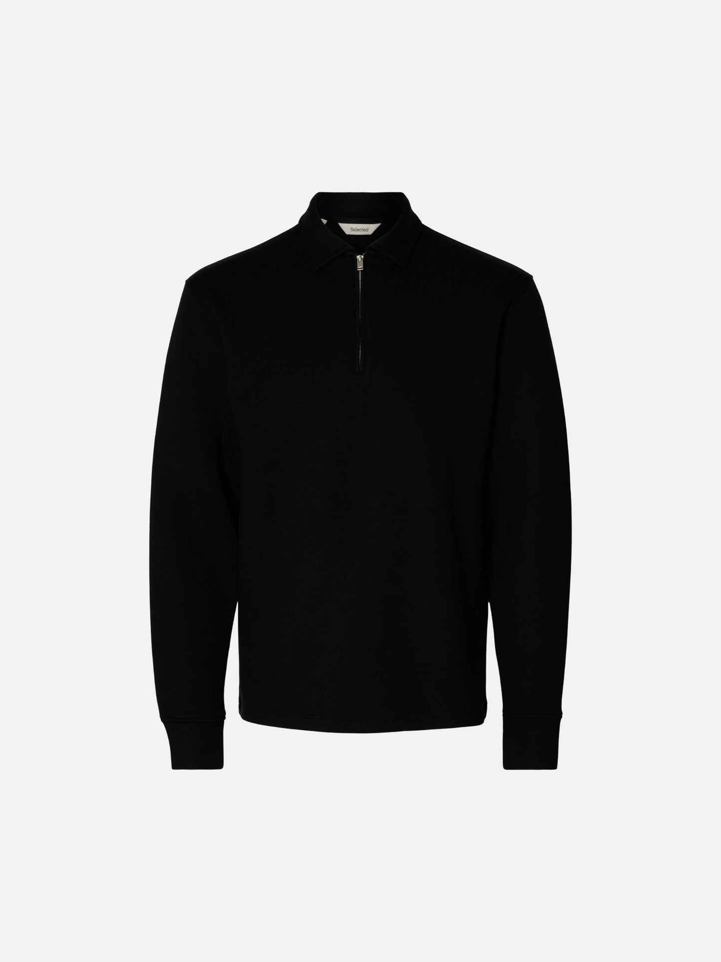 SELECTED - Manuel Quarter-Zip Soft Pullover Polo - Black