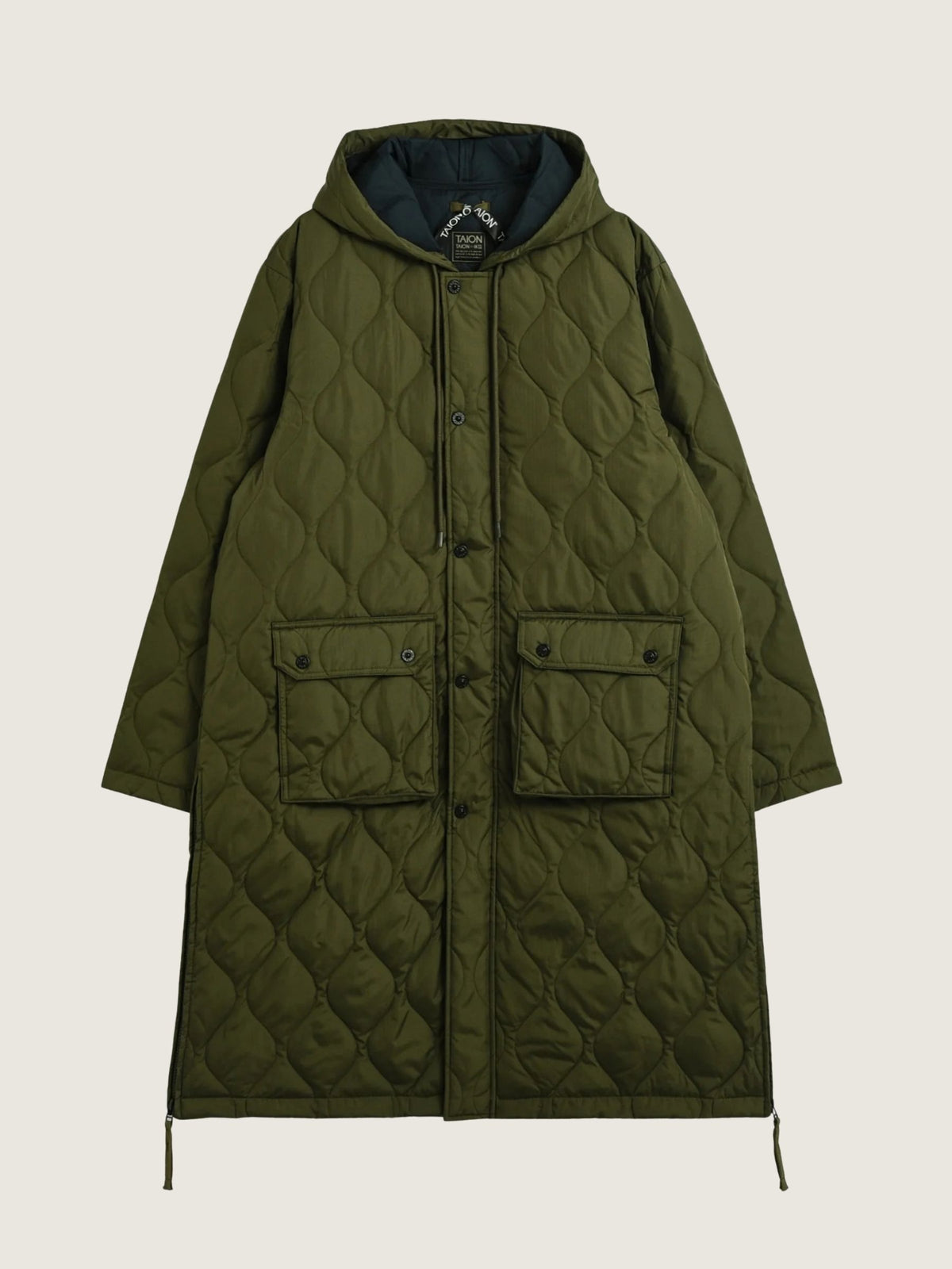 TAION - Military Hooded Long Down Jacket - Dark Olive