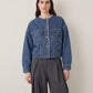 Collarless Cropped Sherpa Trucker Jacket