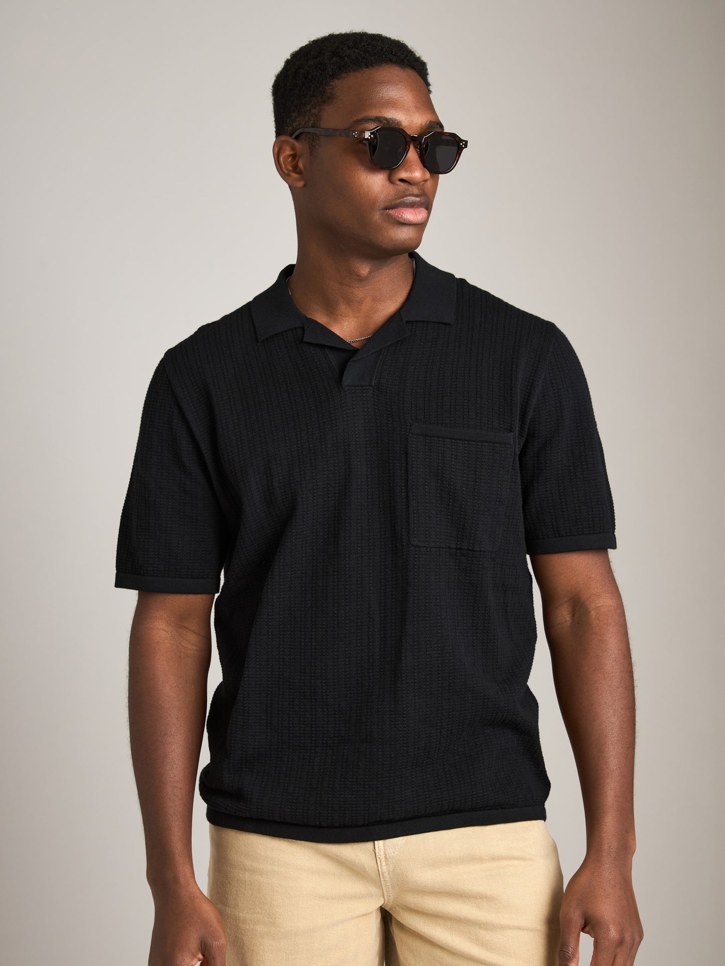 RHYTHM - Textured Knit Johnny Polo - 