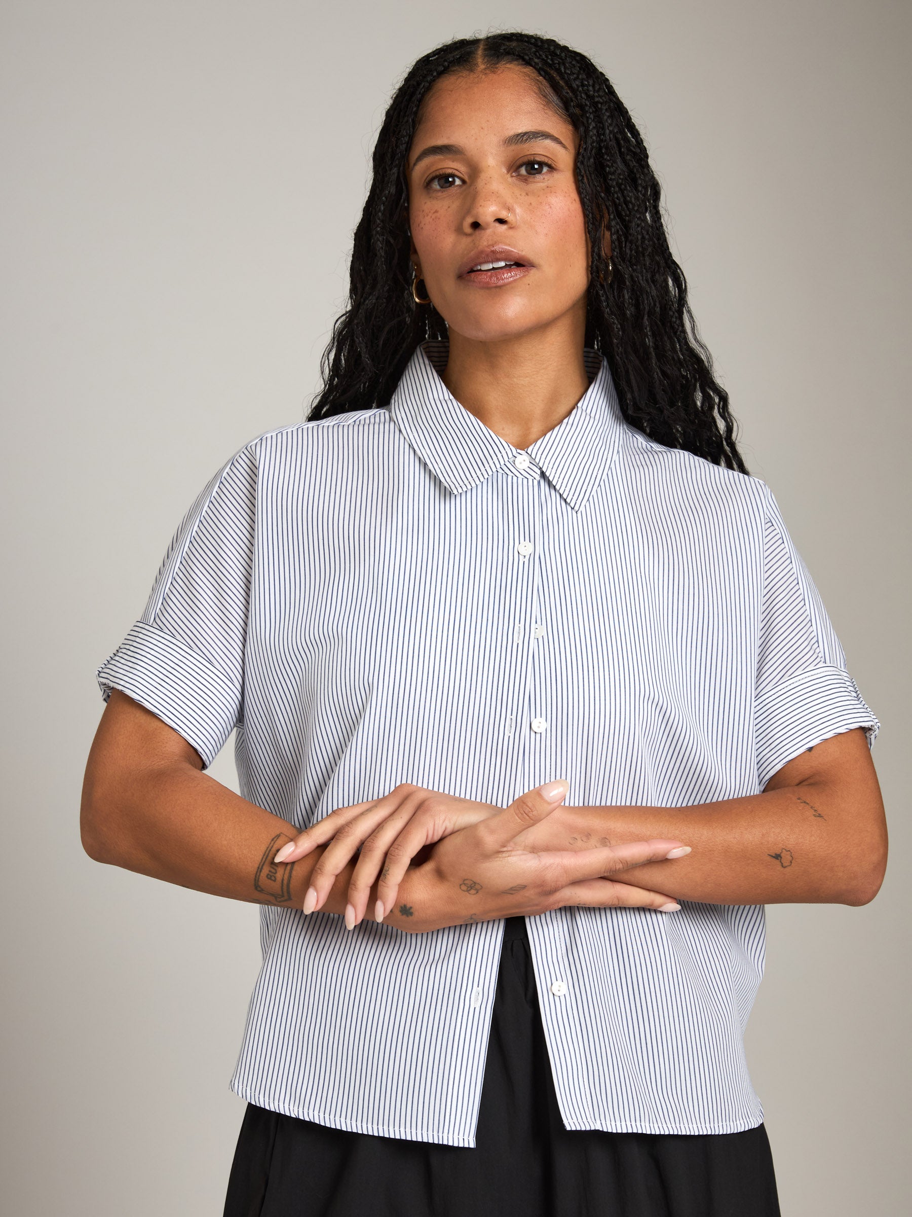 MONK & LOU-Selina Button Up Shirt-White