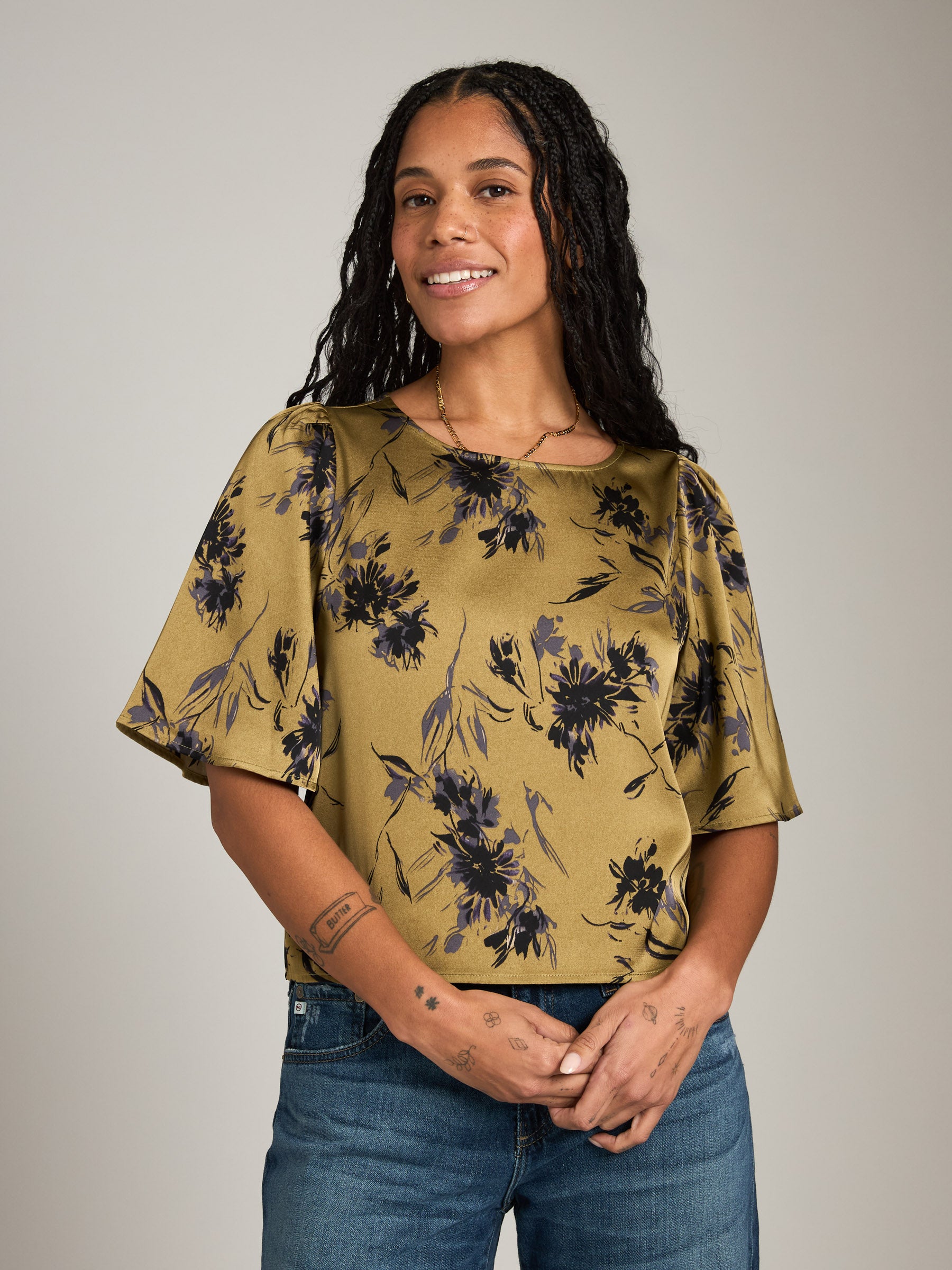 MONK & LOU-Floral Adair Blouse-Sage Floral