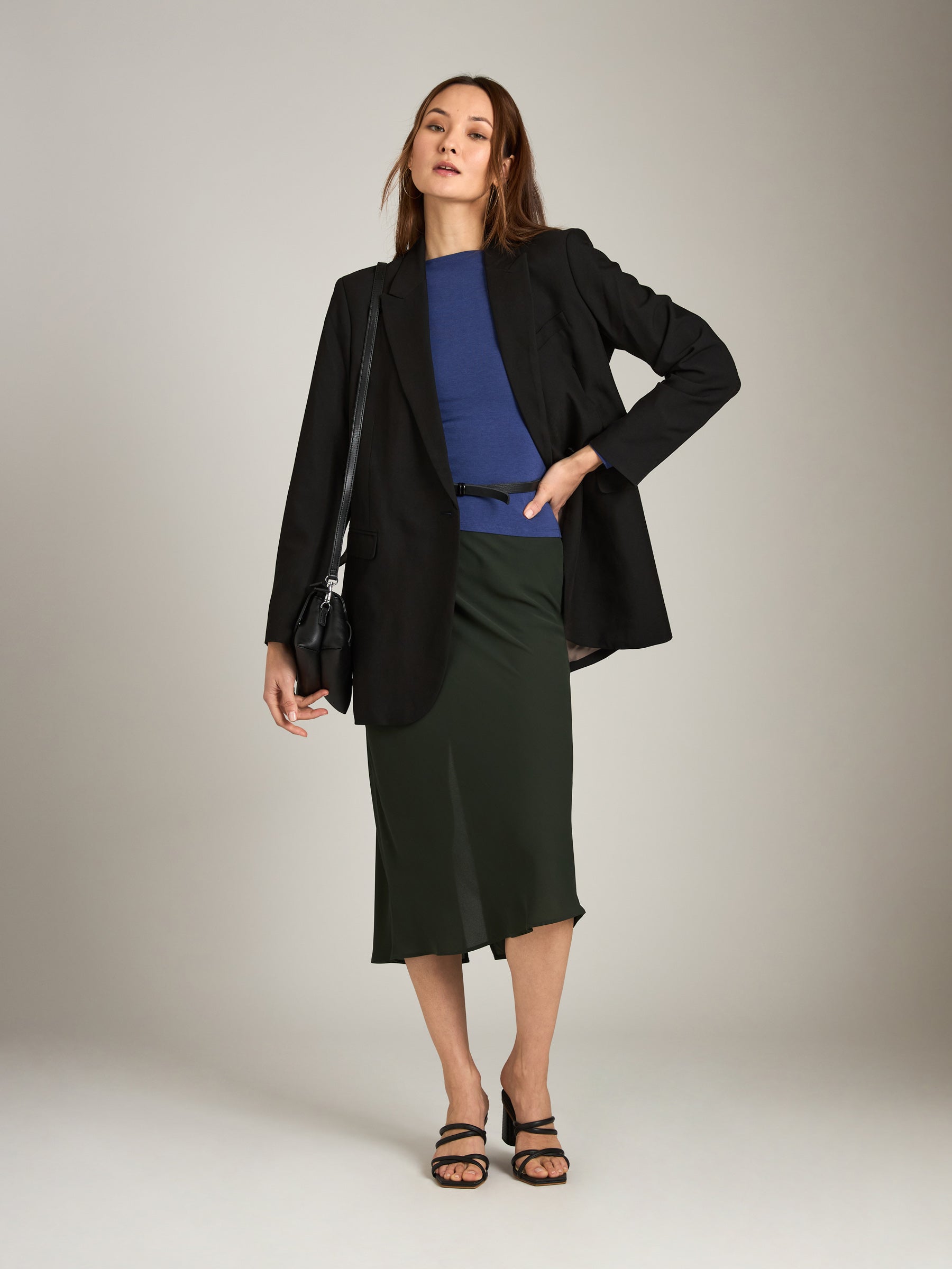MONK & LOU-Darci Bias Midi Skirt-Deep Green