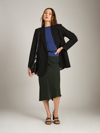 MONK & LOU-Darci Bias Midi Skirt-Deep Green