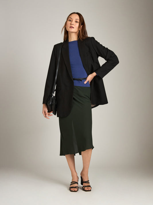 MONK & LOU-Darci Bias Midi Skirt-Deep Green