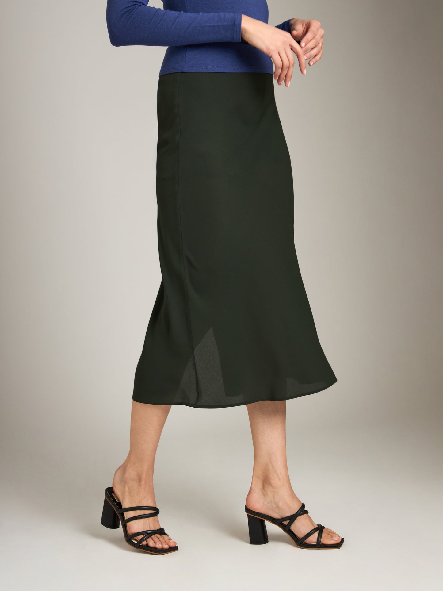 MONK & LOU-Darci Bias Midi Skirt-Deep Green