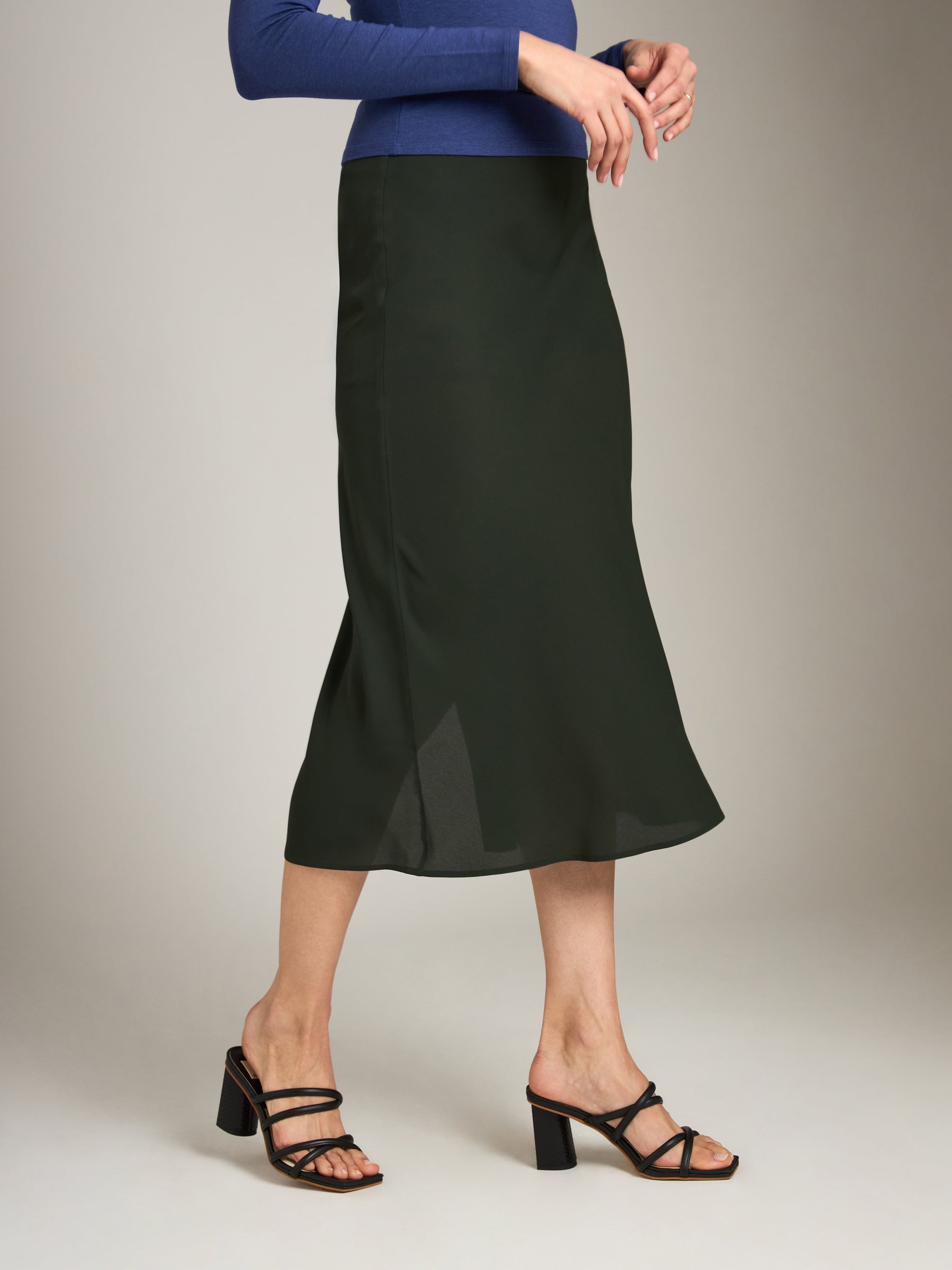 MONK & LOU-Darci Bias Midi Skirt-Deep Green