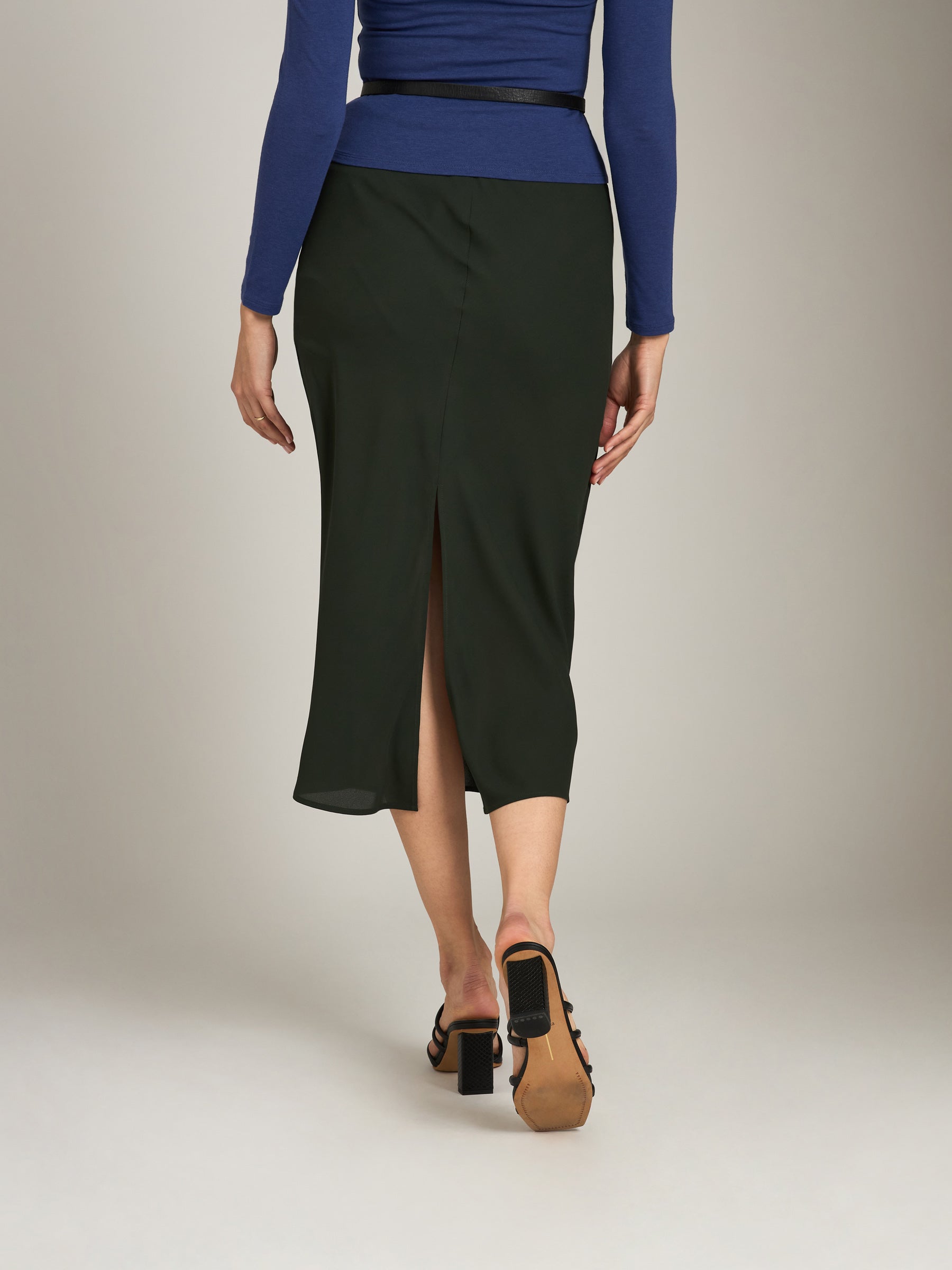 MONK & LOU-Darci Bias Midi Skirt-Deep Green