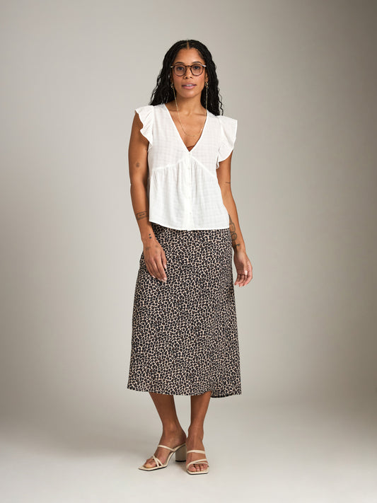 MONK & LOU-Claris Waterfall Sleeve Blouse-White