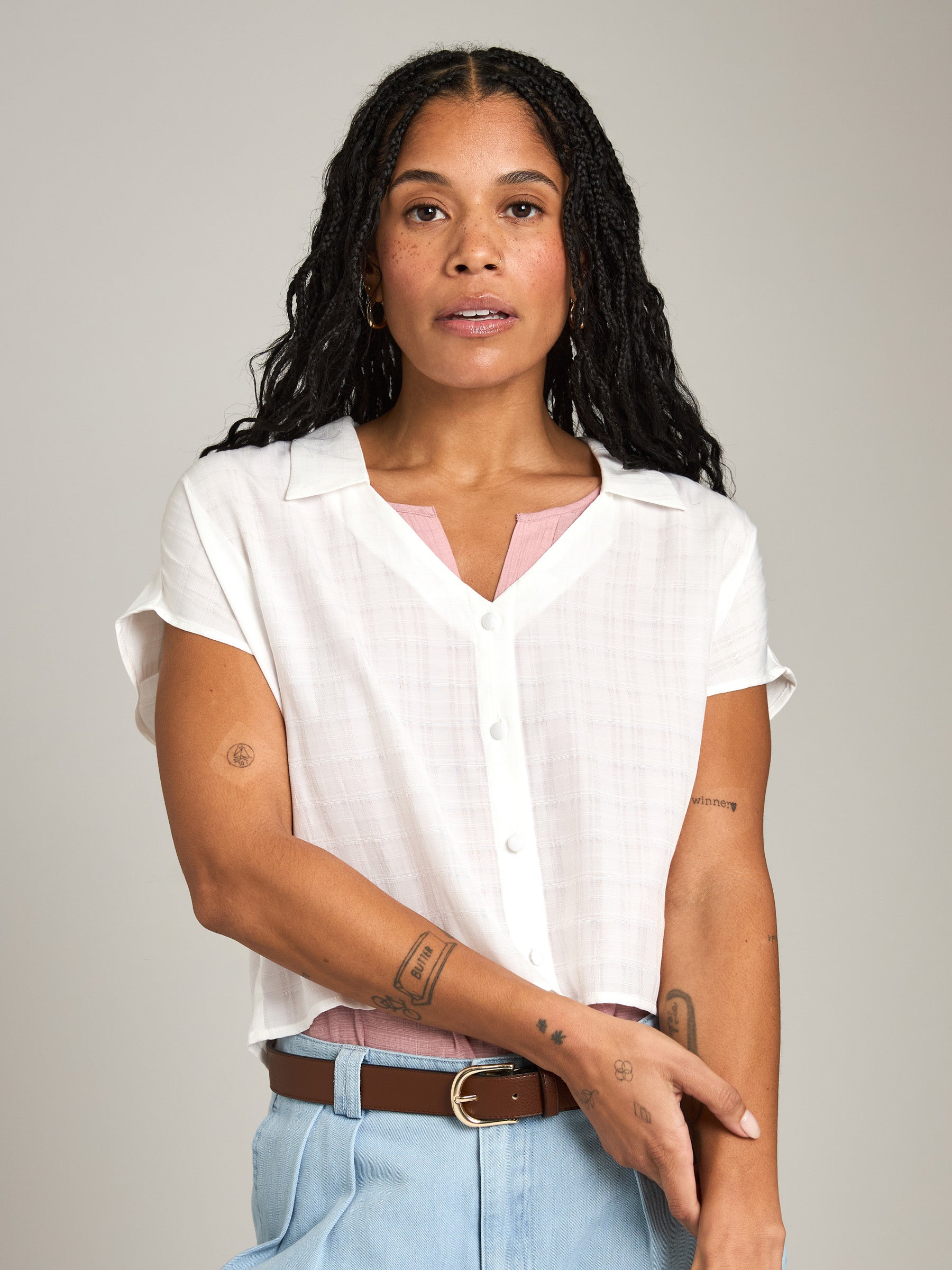 MONK & LOU-Bonita Collar Blouse-White