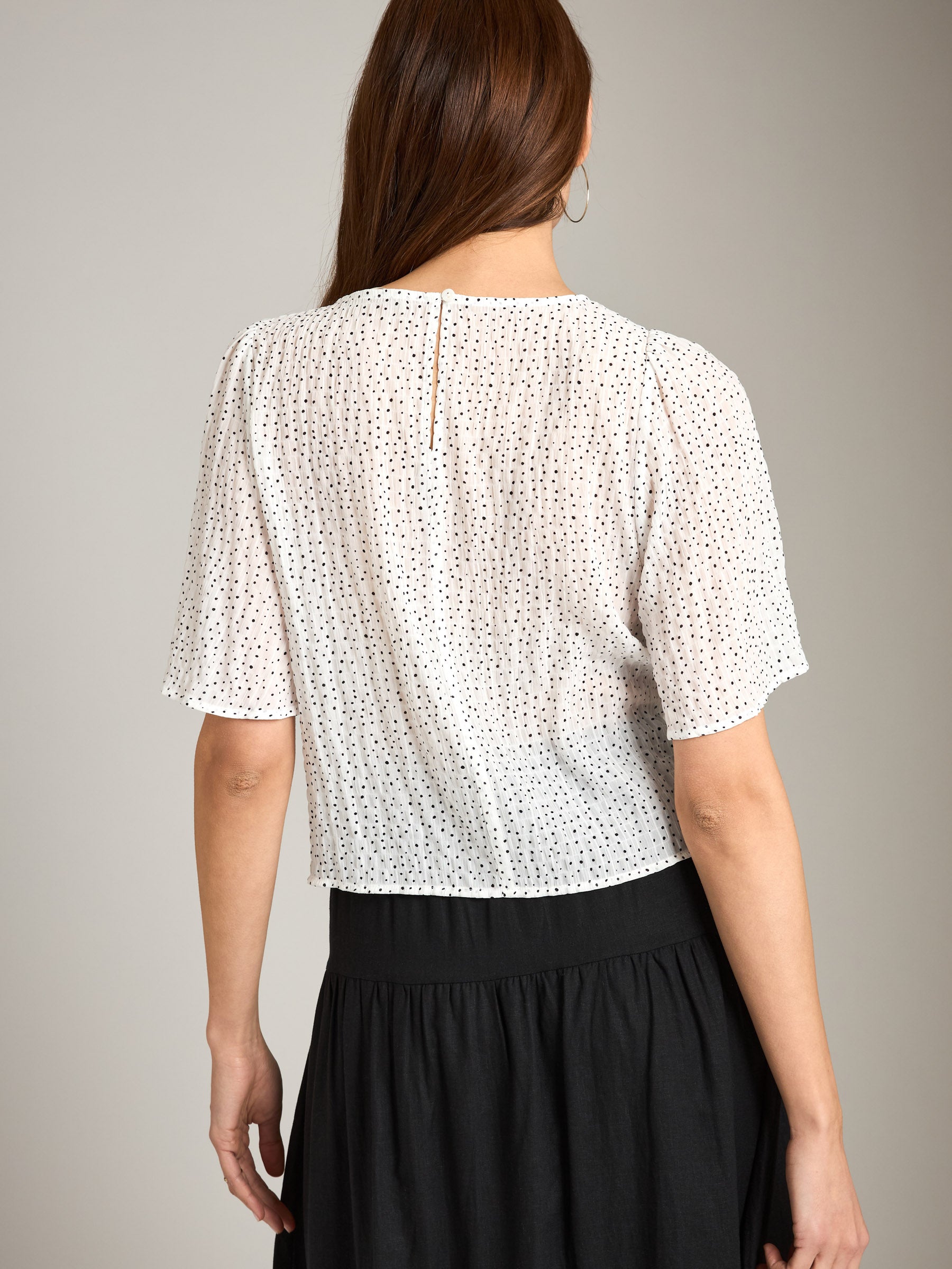 MONK & LOU-Crinkled Dot Adair Blouse-Black Polka Dot
