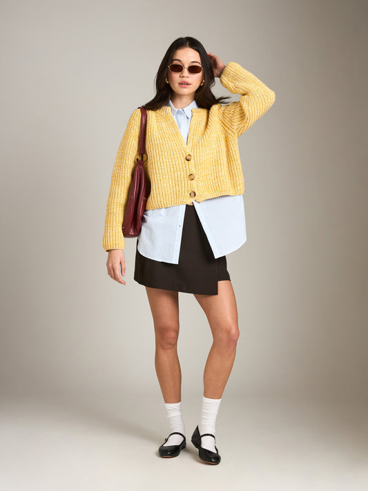 SADIE & SAGE-Sunroof Half Button Cardigan-Lemon