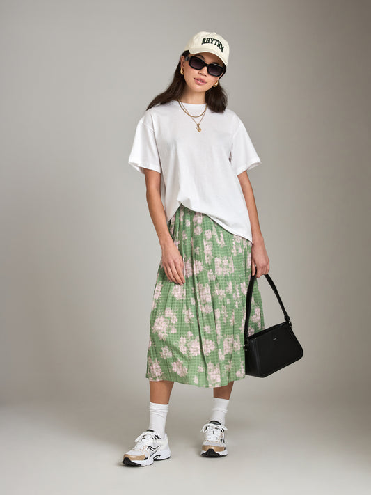 SADIE & SAGE-Rainy Days Pleated Midi Skirt-Green Multi