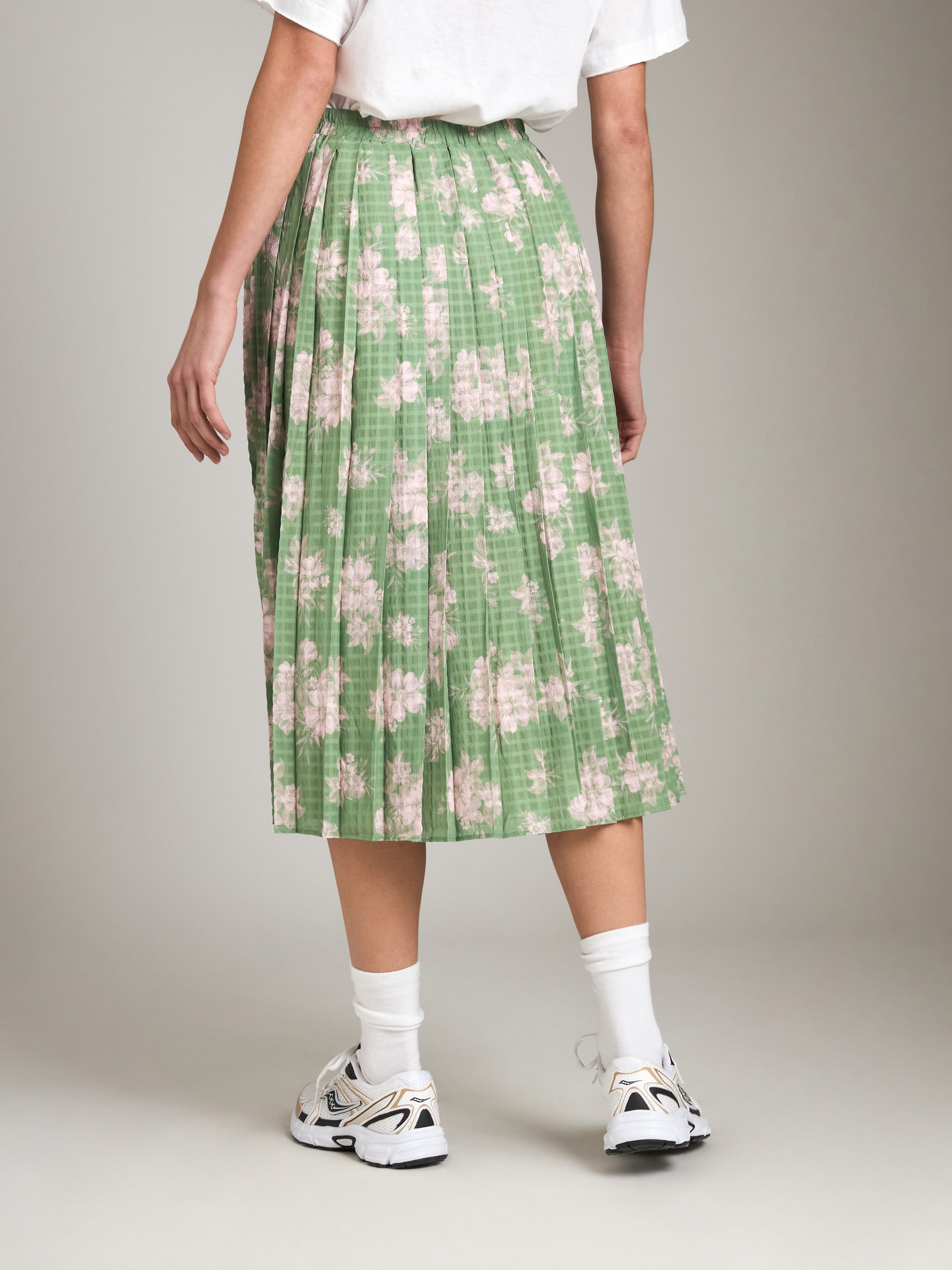 SADIE & SAGE-Rainy Days Pleated Midi Skirt-Green Multi
