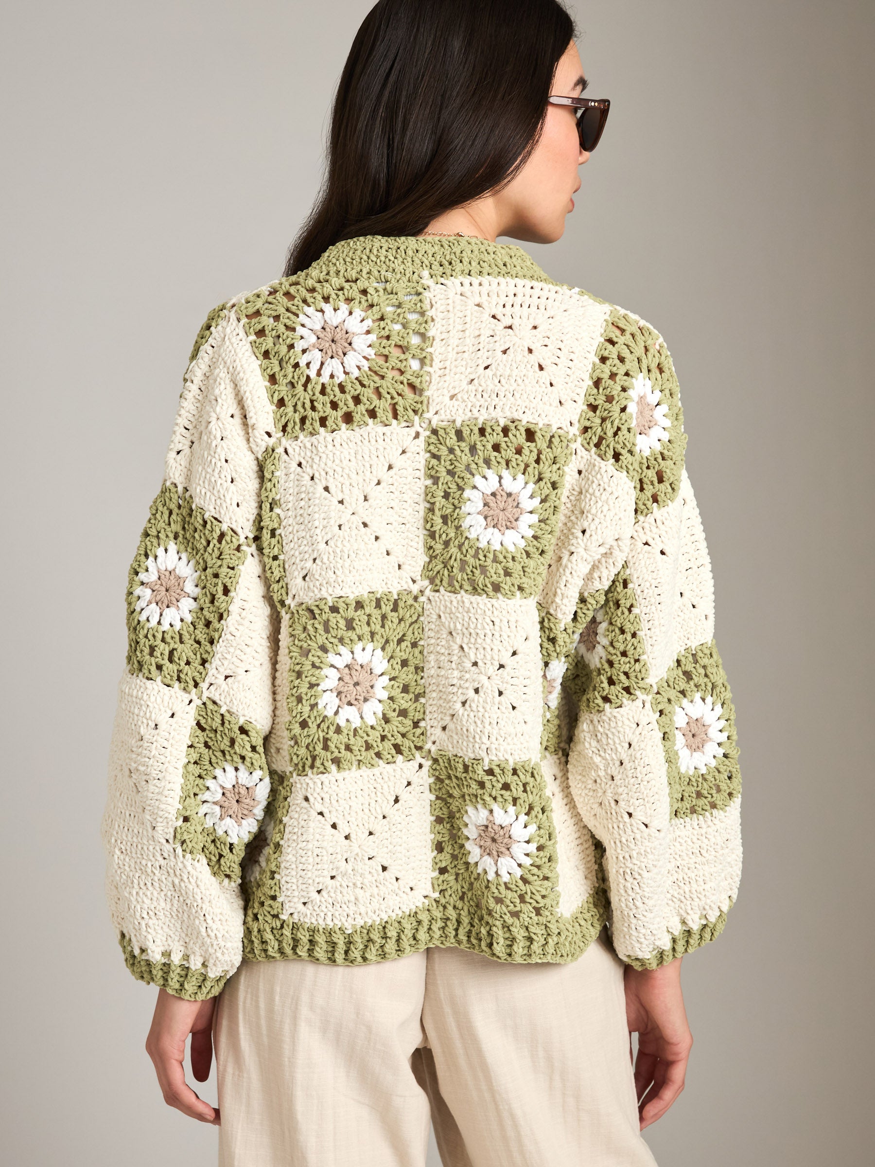 SADIE & SAGE-Myriam Daisy Crochet Cardigan-Ivory Green