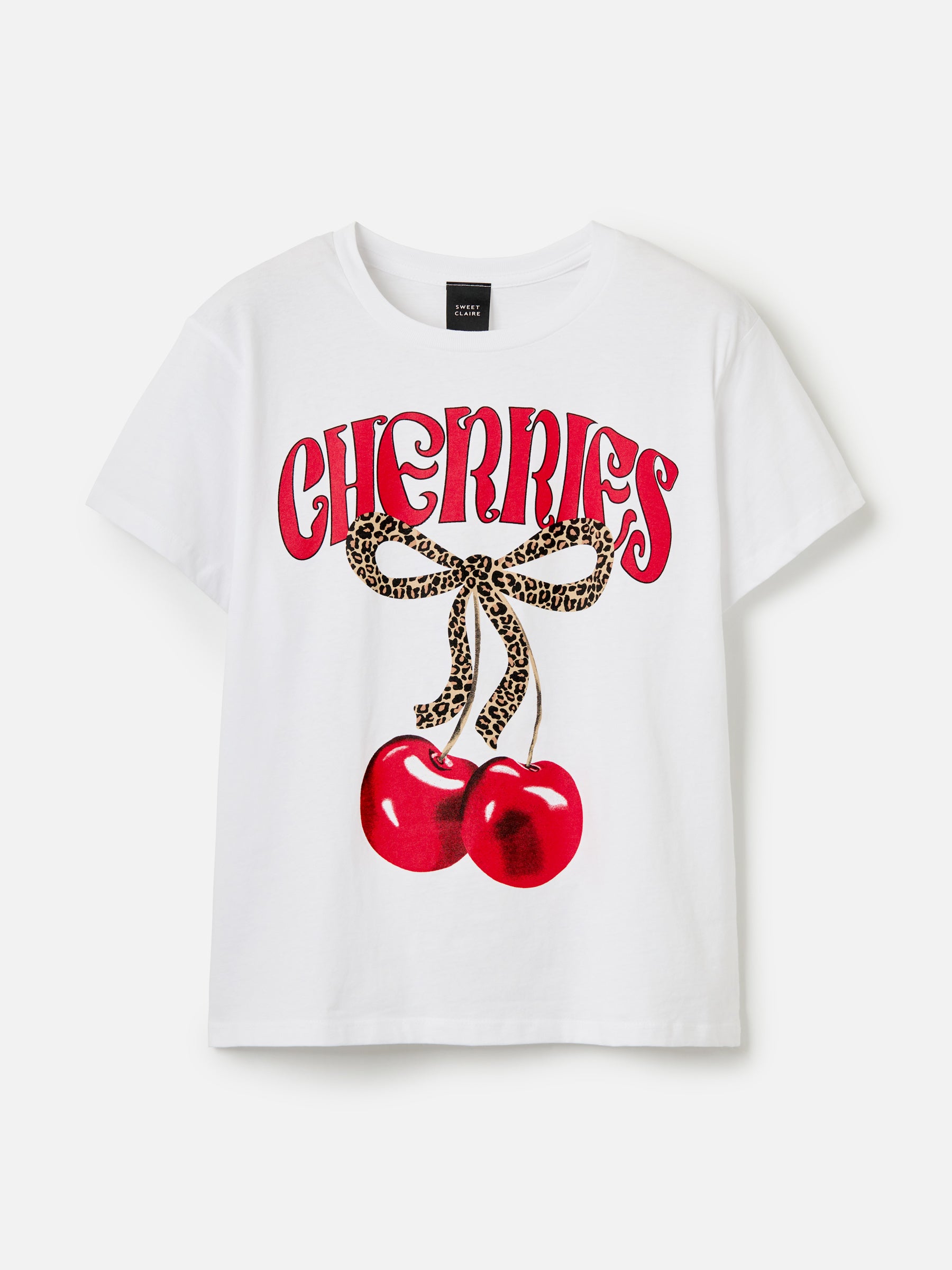 SWEET CLAIRE-Cherries Boyfriend T-Shirt-White