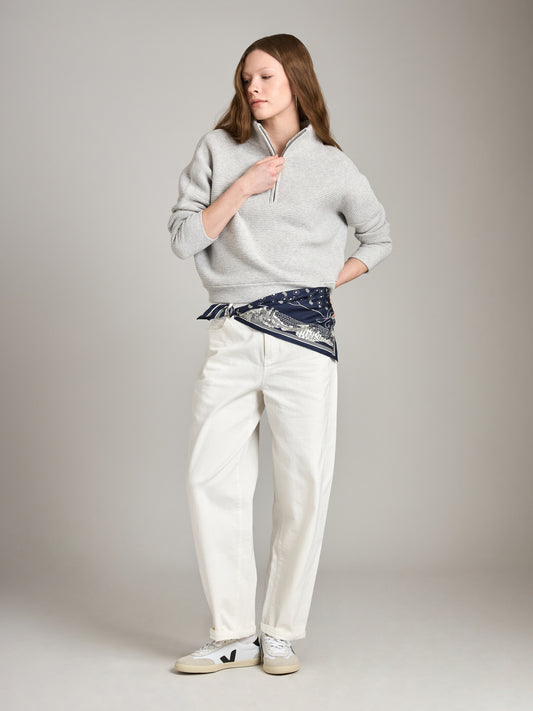 MONK & LOU-Ottoman Solid Colby Quarter Zip Pullover-Heather Grey