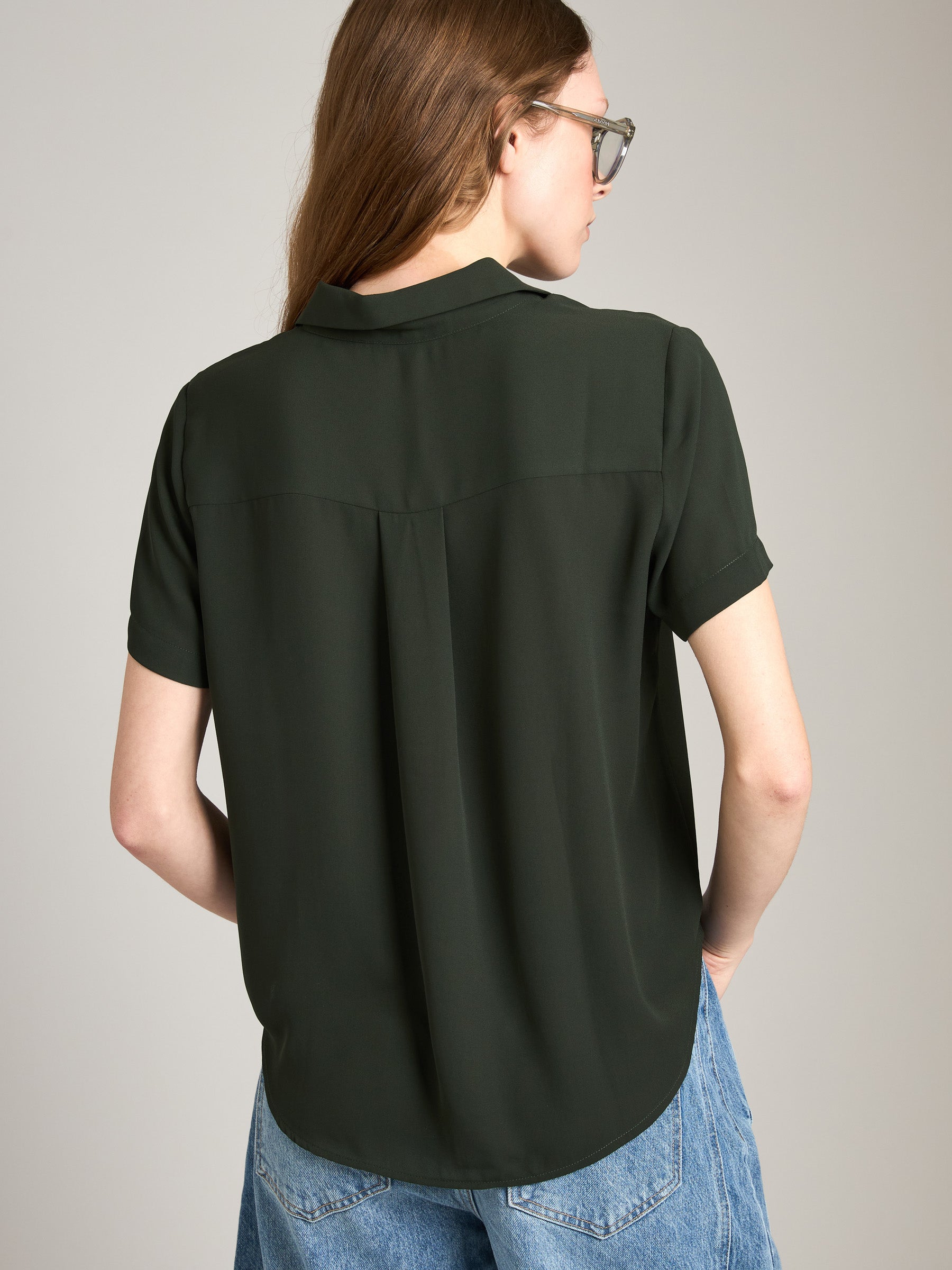 MONK & LOU-Karla Relaxed Pocket Blouse-Deep Green
