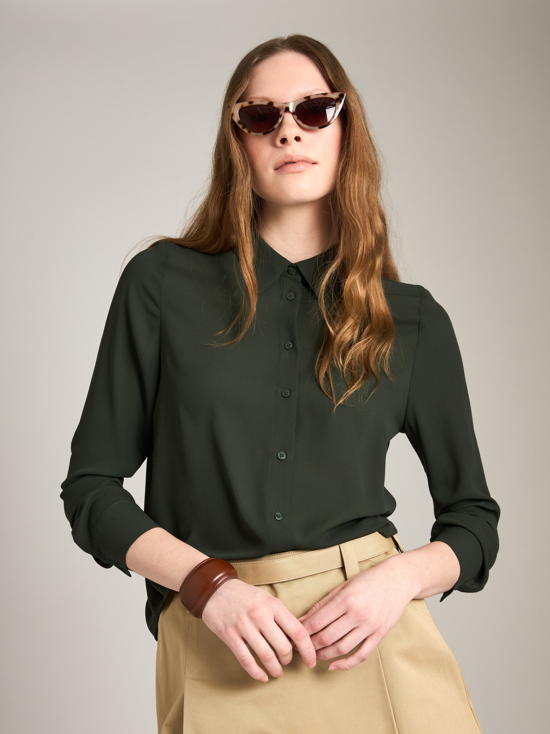 MONK & LOU-Charlotte Fluid Shirt-Deep Green
